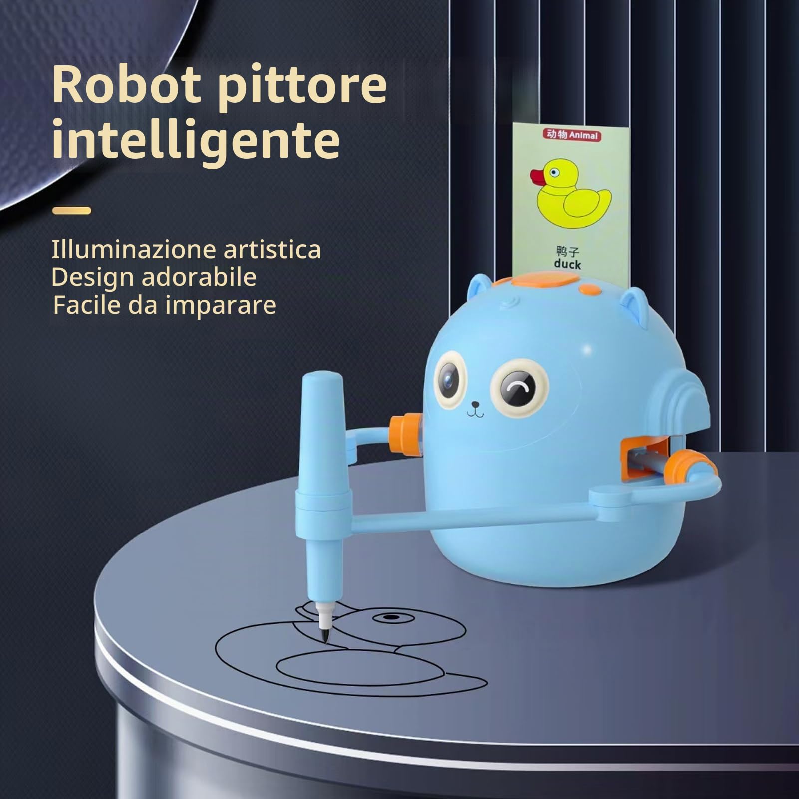 Elprico Robot da Disegno Educativo Interattivo per Bambini, con 100 Carte, Modalità di Disegno Multipli, Robot per Bambini e Ragazzi, Plastica, Blu, 124.5 x 110 mm, Creatività e Apprendimento