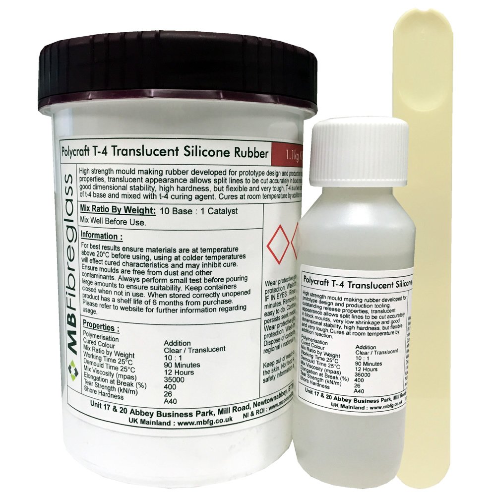 Polycraft Silastic T4 Translucent Silicone Shore A40 1.1kg Kit Mould Making Rubber