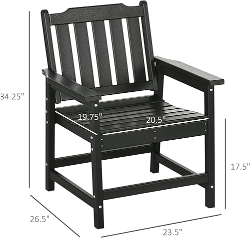 Miniatura 3 de Outsunny Sillas de plástico para patio, silla de comedor al aire libre con reposabrazos y respaldo de listones, sillón al aire libre para césped,
