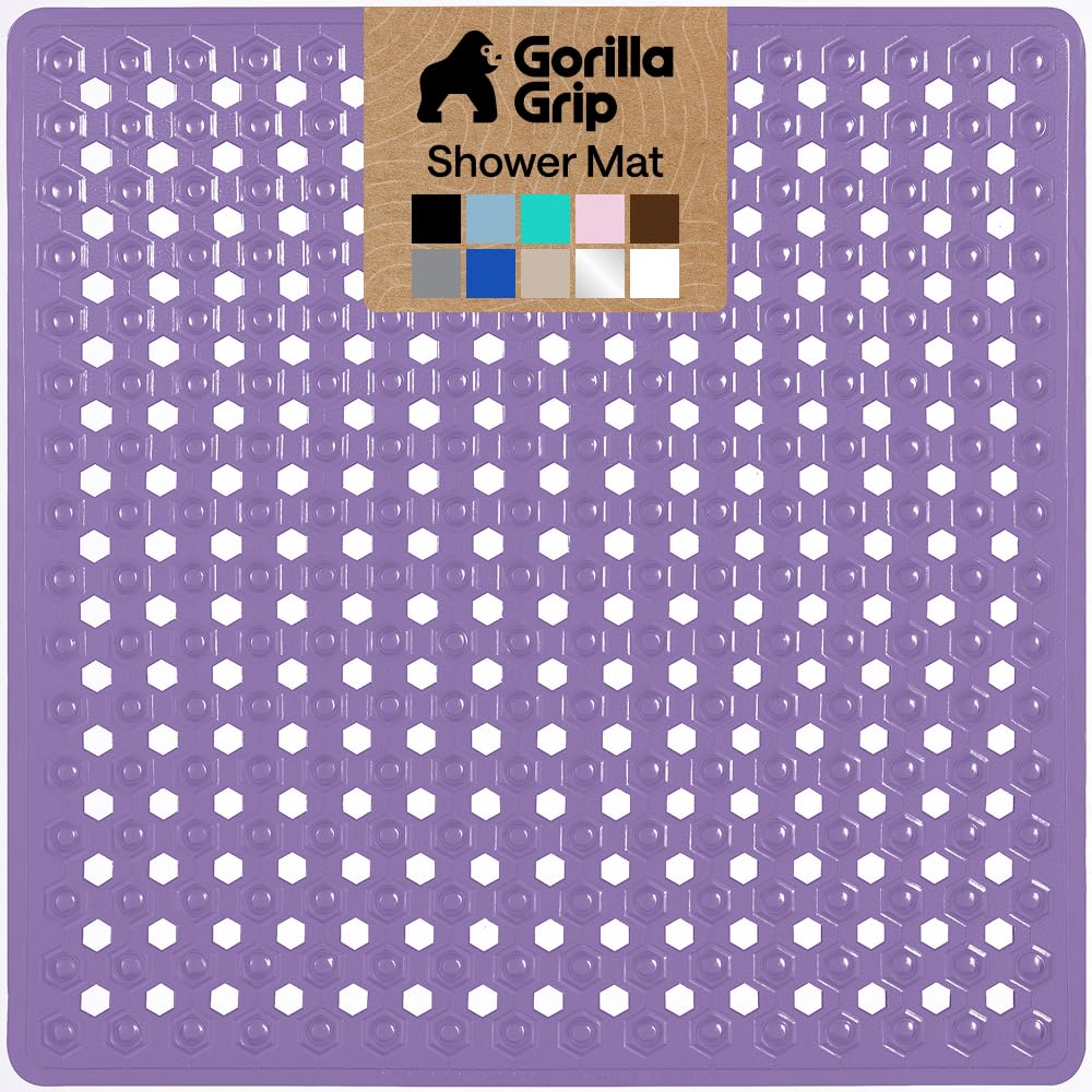 GORILLA GRIP Square Shower Stall Mat, Bathtub Floor Mat 21x21 Purple Opaque