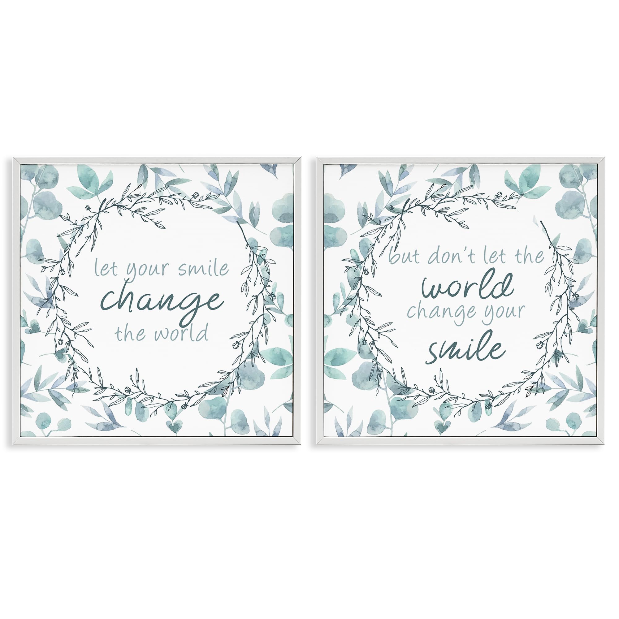 Stupell Industries 'Inspirational Smile Quotes', 2pc Framed Giclee Art Set 2, White, 12 x 12 Inches, Easy to Hang and Sturdy, Made in USA, by Kim Allen