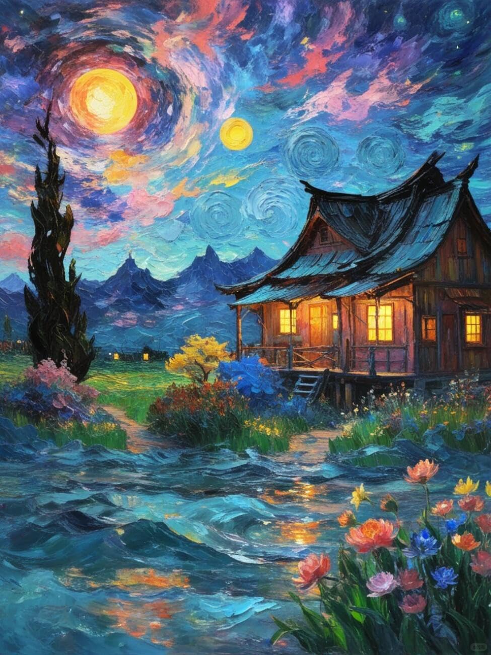 Henypt Cross Stitch Kit Farmhouse Landscape DIY Needlepoint Set for Beginners The Elderly with Accessories Handmade DIY/Gifts 14CT 40x50cm