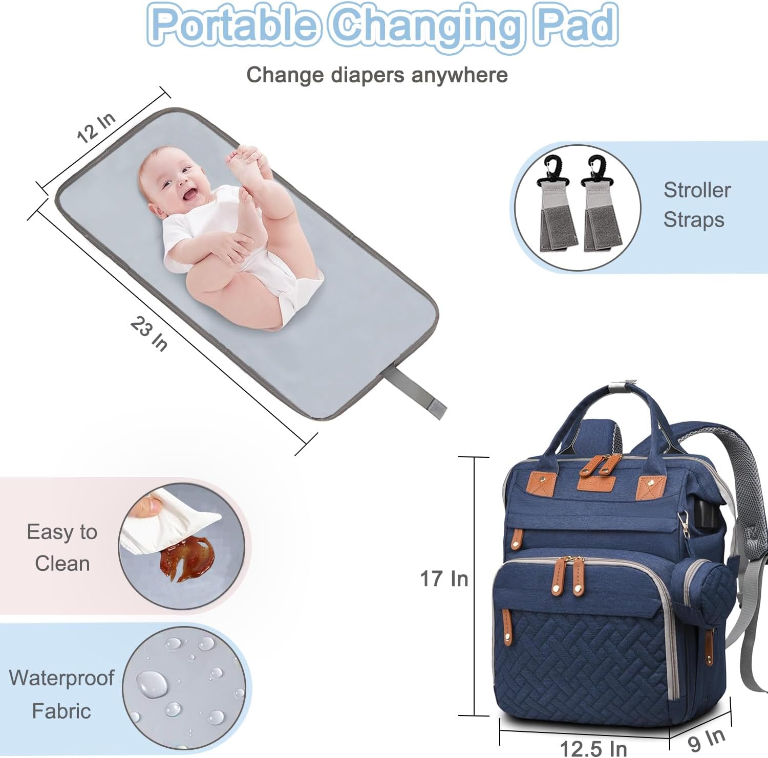 SHITIESHOU Diaper Bag Backpack Baby Bag for Mom Dad with Changing Pad, 19 Pockets, Large Waterproof Travel Baby Girl Boy Toddle Diaper Bag with Insulated Pocket, Baby Shower Gifts, Blue