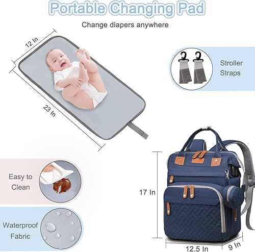Miniatura 7 de Mochila para pañales para mamá y papá, grande, impermeable, para viaje, para bebés, niñas y niños pequeños, Azul, Grande, Moderno Azul,Un