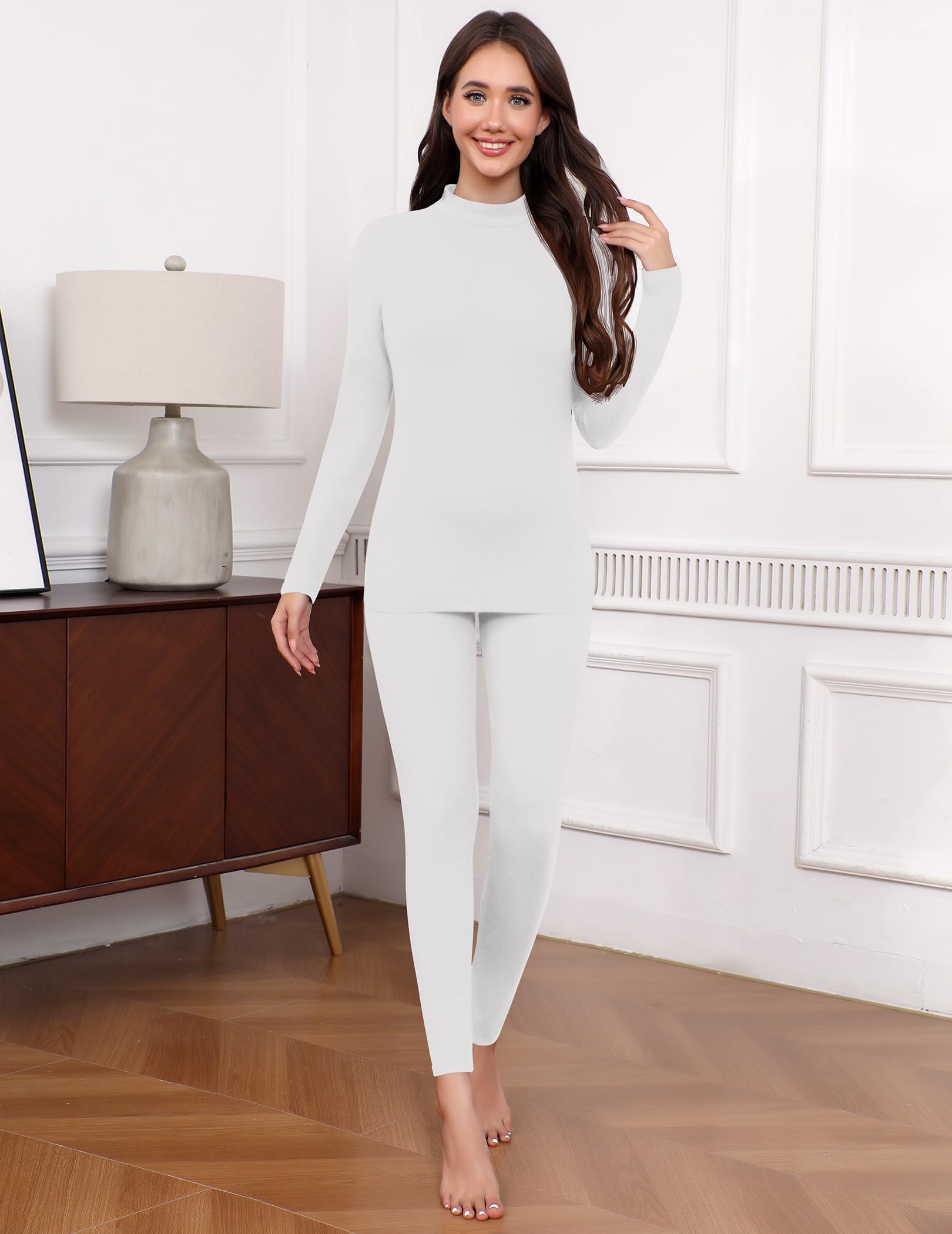 Ekouaer sous Vetement Thermique Femme Ensemble de sous-vêtements Thermiques Femme Manches Longues S-XXL