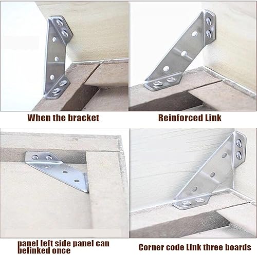 Miniatura 3 de Conector universal de esquina de muebles de acero inoxidable, soporte de esquina triangular multifunción de metal resistente para marco de madera,
