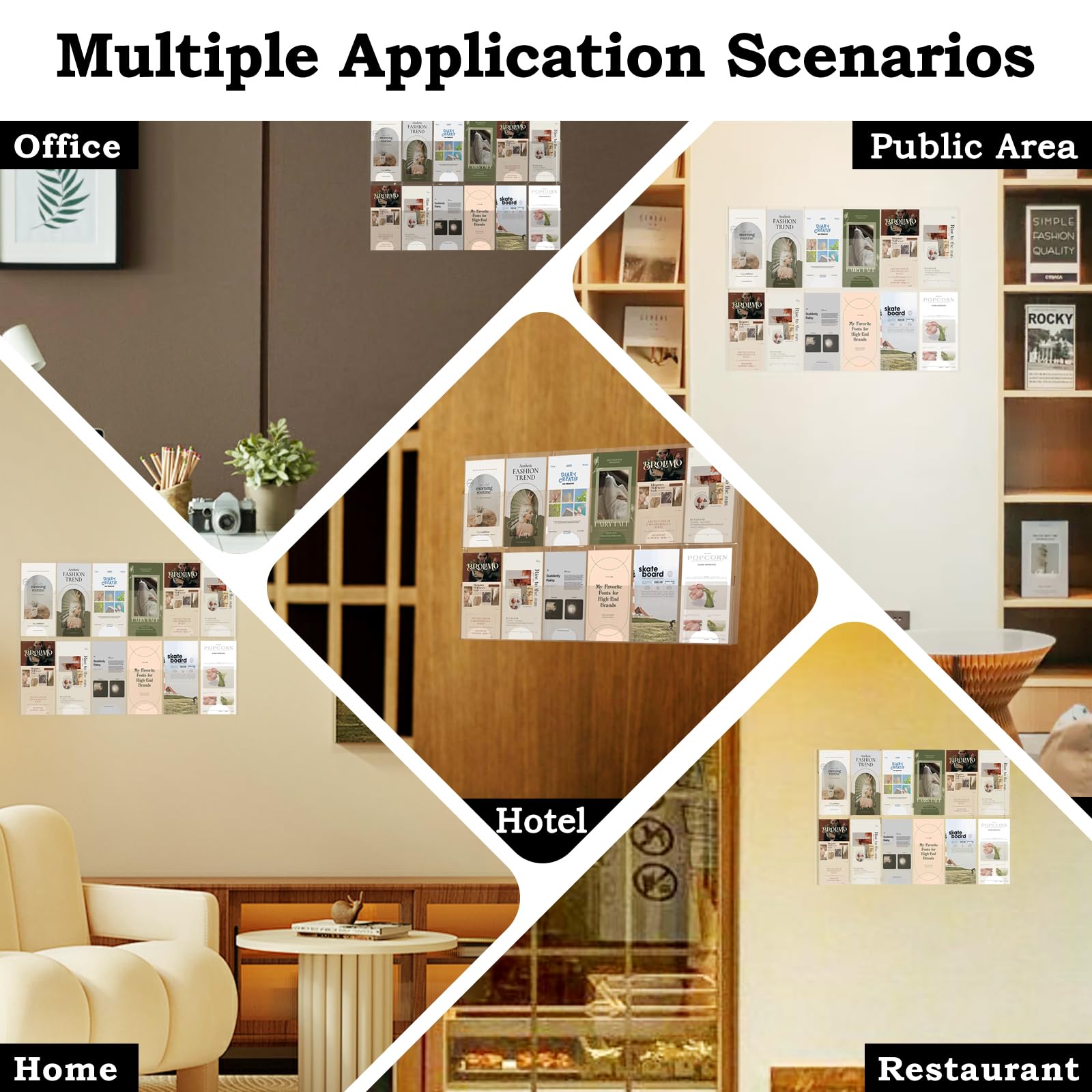 Soporte de pared acrílico para folletos, 12 soportes para folletos, soporte transparente para folletos