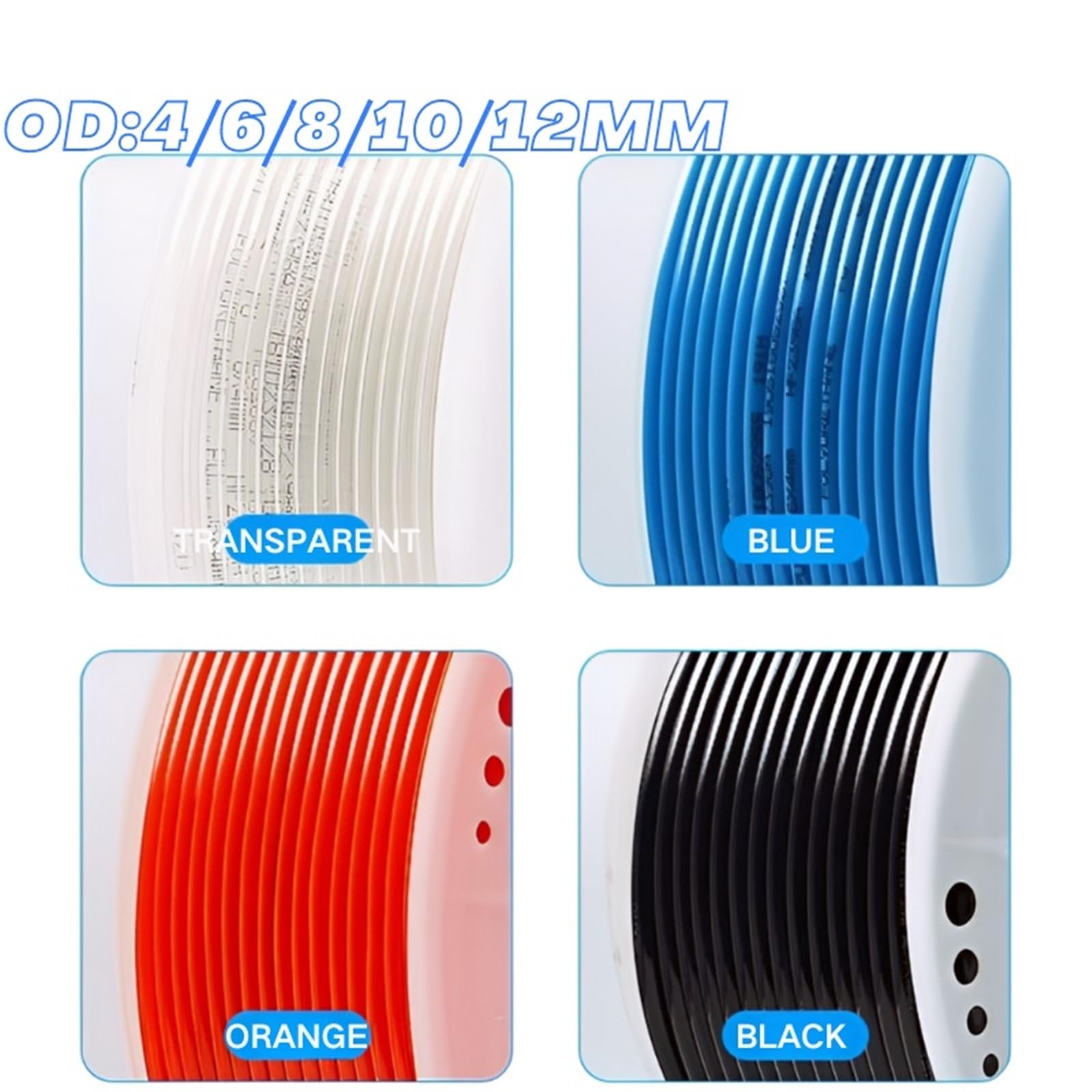 Tubo dell'aria con componenti pneumatici, 10 m/20 m/50 m/100 m, 4 mm, 6 mm, 8 mm, 10 mm, 12 mm, in poliuretano (nero, 20 m, 4 x 2,5 mm)