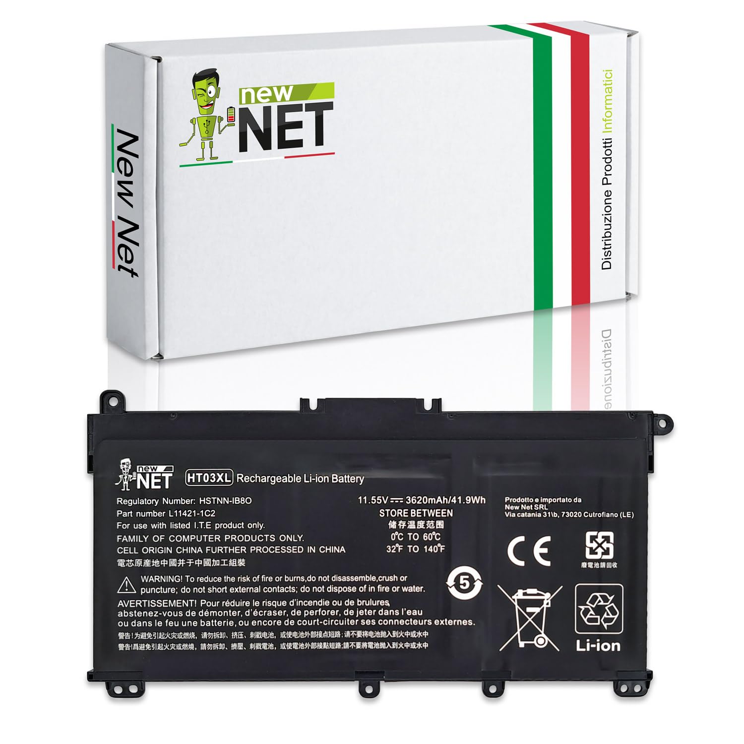 New Net Batteria HT03XL compatibile con Hp Pavilion 14-CD 14-CE 14-CF 14-CK 14-CM 14-DH 15-CS 15-CW 15-DA 15-DW, HP 240 245 250 255 G7 ricambio notebook [11,4V 3620mAh REALI - CELLE NUOVE]