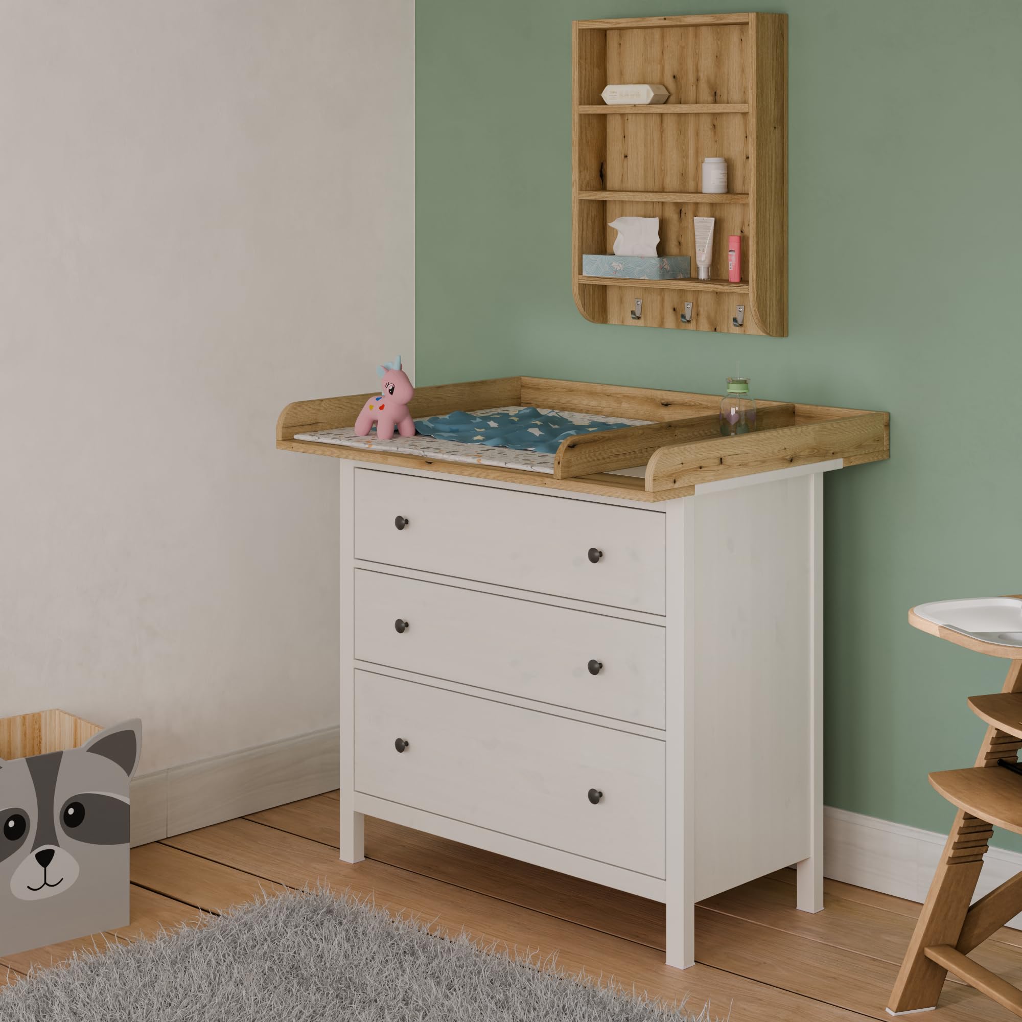 Plan à langer avec séparation pour IKEA HEMNES, rehausse de commode à langer avec compartiment de séparation, profondeur 50 cm, pour table à langer ou commode à langer, chêne, 108 × 78 cm