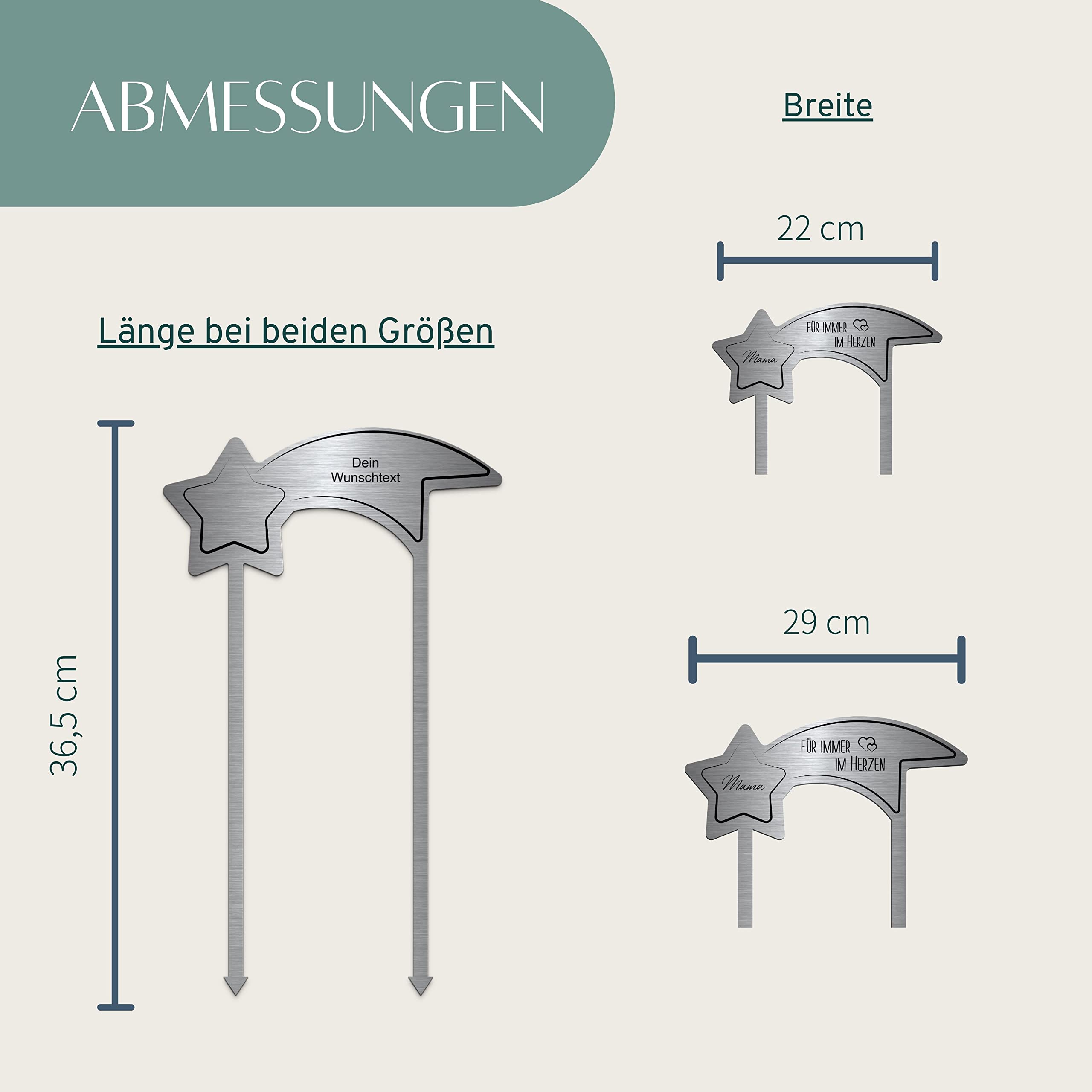 CHRISCK design Grabstecker wetterfest Edelstahl Sternschnuppe | Individuell gestalten mit Trauerspruch oder Namen | zB Grabgestecke für Urnengrab oder Sternenkinder Grabschmuck