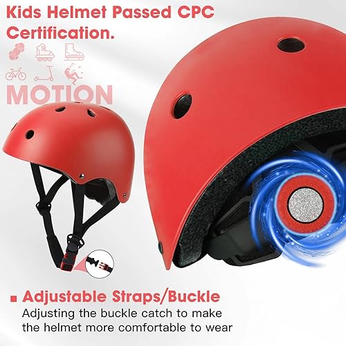 Miniatura 23 de Juego de casco de bicicleta para niños pequeños, casco de ciclismo ajustable con rodillas, coderas y muñequeras, equipo de protección deportiva