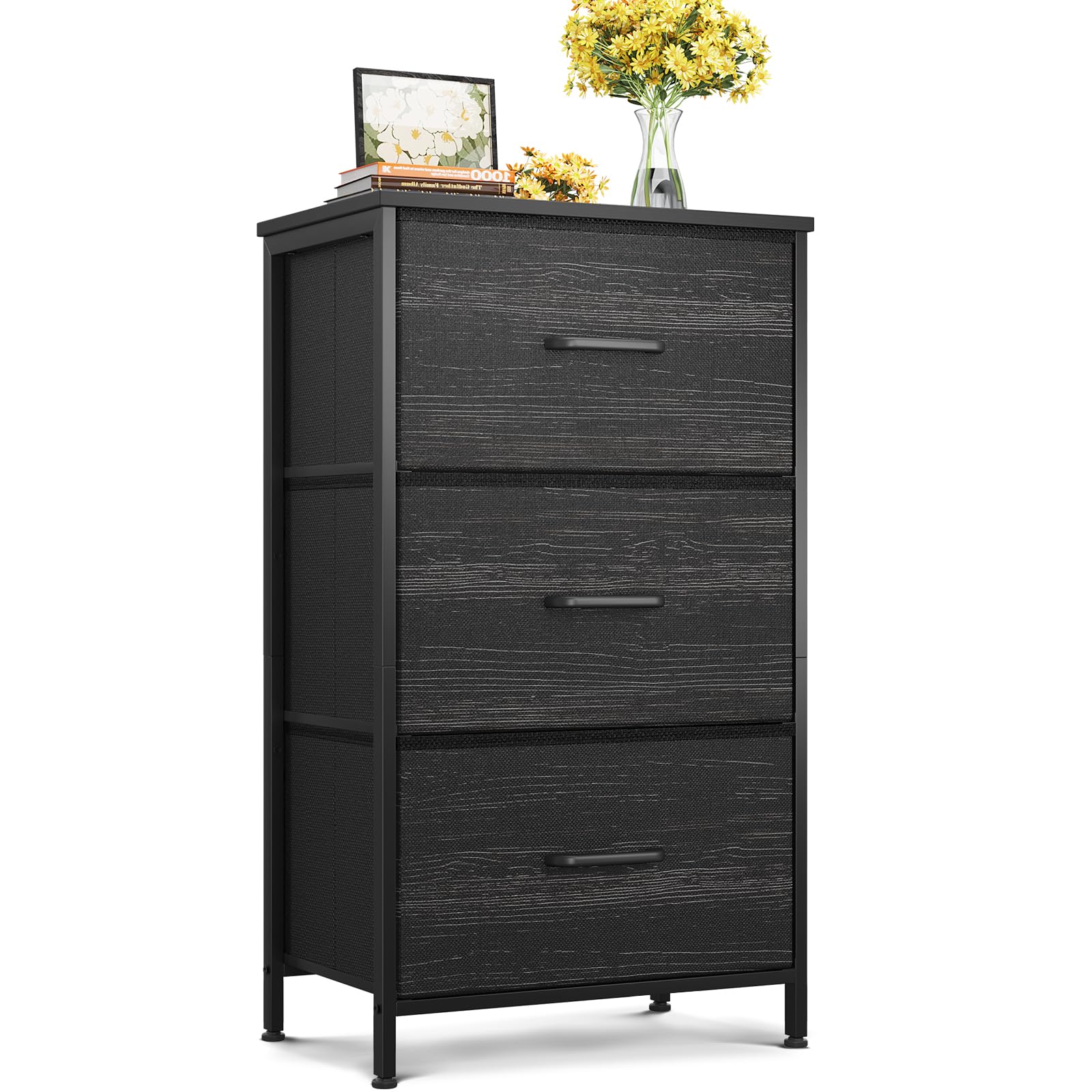 aodk dresser for bedroom nightstand small dresser chest of drawers end table for living room, closet dresser with 3 storage drawers organizer clothes, charcoal black