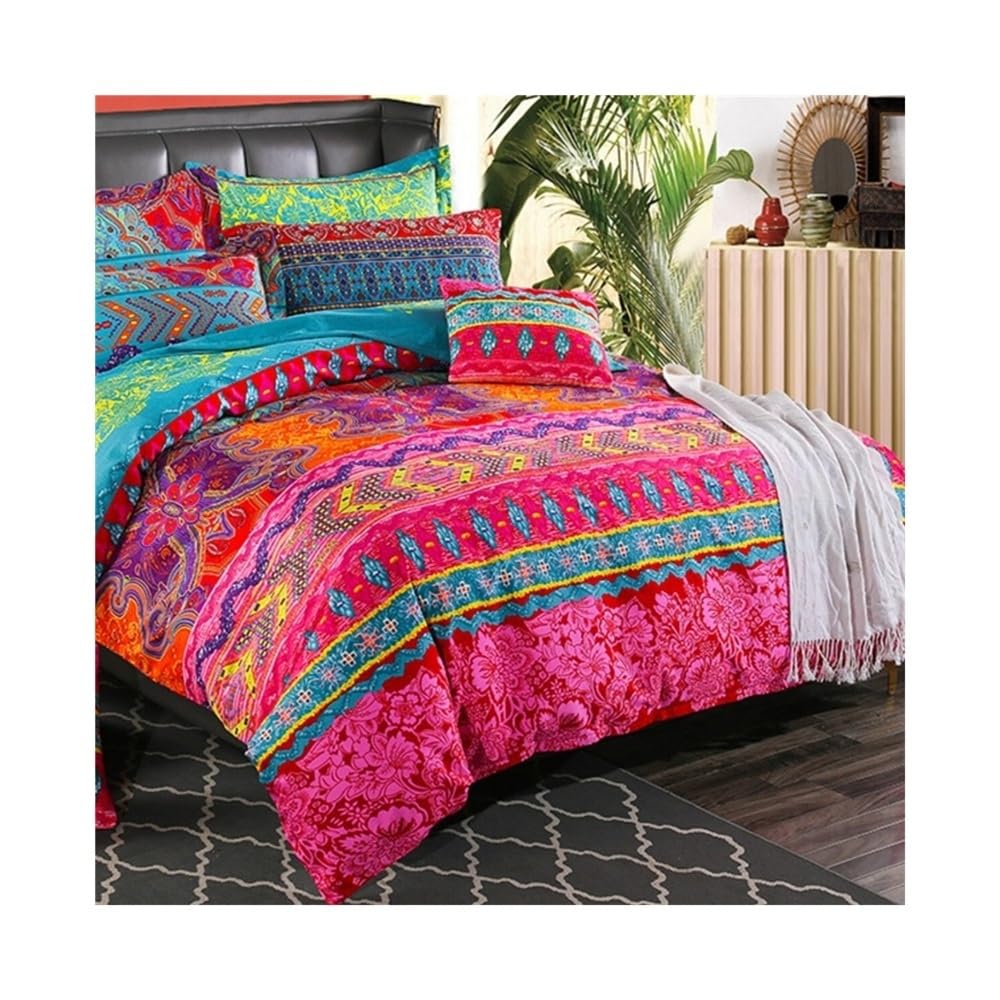 Vhkjewe One Color Colorful Bohemian 3 Pieces Soft Lightweight Bedding Comforter Cover Set With Zipper And Ties(King 230X220cm)