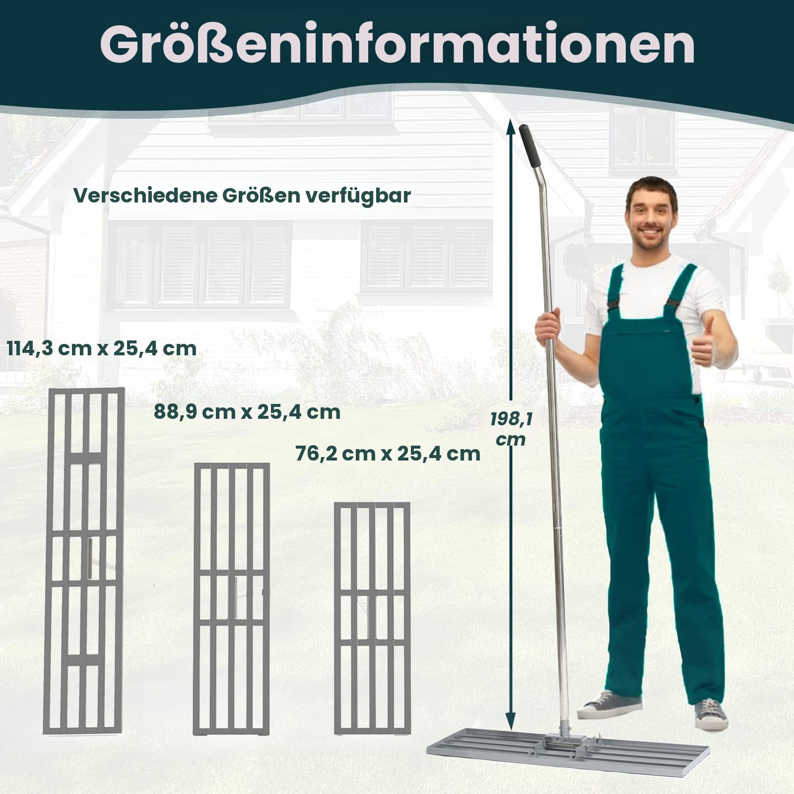 Rasen-Nivellierharke, 76,2 x 25,4 cm, professionelles Werkzeug mit Edelstahlgriff, Rechen für Rasen, robuste Landschaftsrechen für Hinterhof, Garten, Golfplatz, Bauernhof, Weide