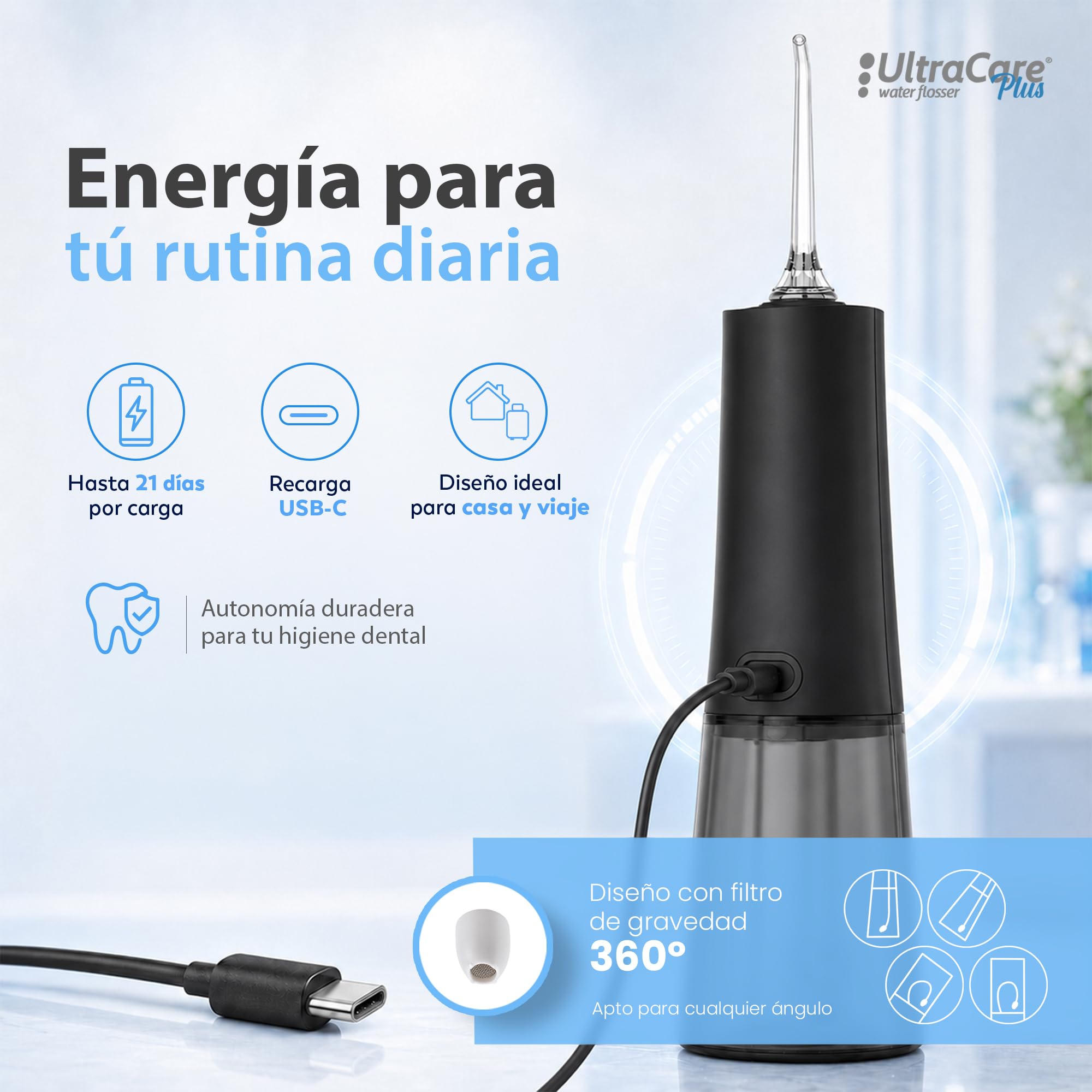 Irrigador Dental Portátil Aquapik UltraCare Plus 8 Boquillas 5 Modos 300 ml