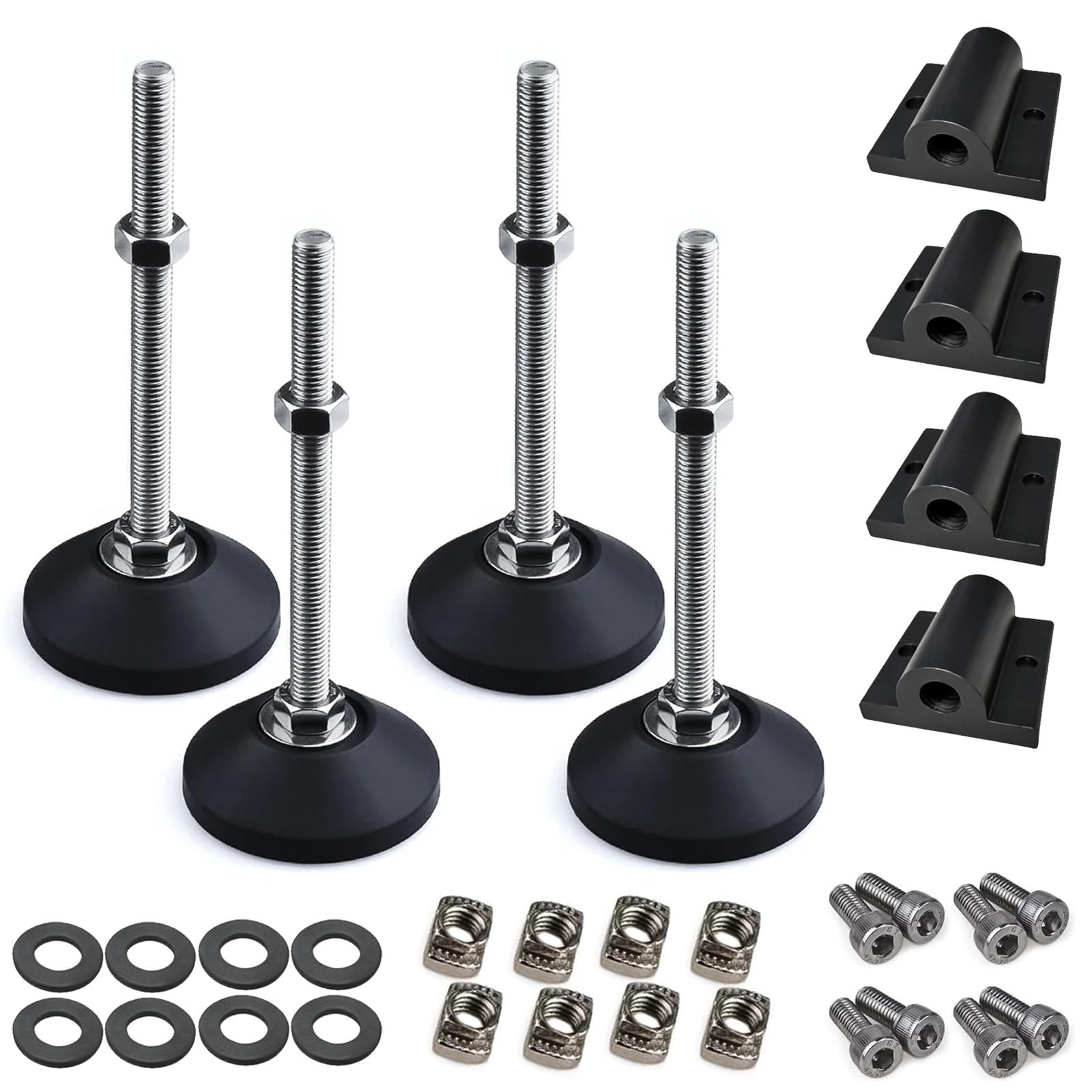 2020 3030 4040 4545 5050 Kit Di Installazione Del Poggiapiedi Regolabile Con Profilo In Alluminio, Filettatura M8 M10 M12, Piedino Ammortizzante In Gomma, 4 Set(Black,4545 m12)