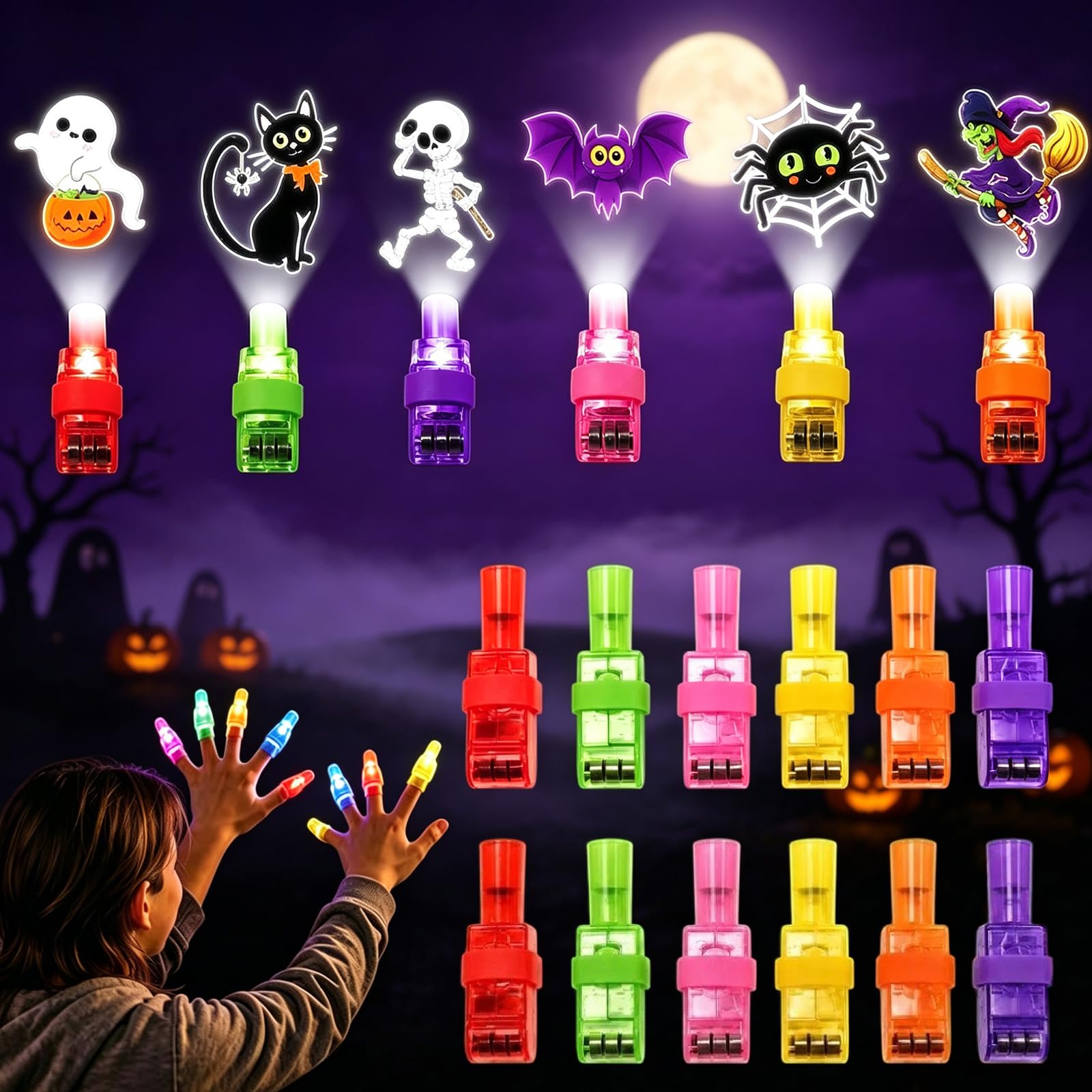 Halloween LED Projection Finger Lights - Mini Pattern Projector 12 pcs-A