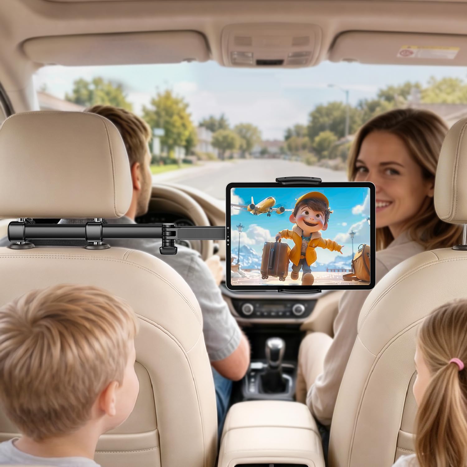 Support Tablette Voiture - [Bras Long Extensible 46cm 3-en-1] Support Appui-Tête Arrière Auto, Rotation 360° Porte-Tablette de Voyage, Compatible avec iPad, Switch, Smartphones 4,7-13"