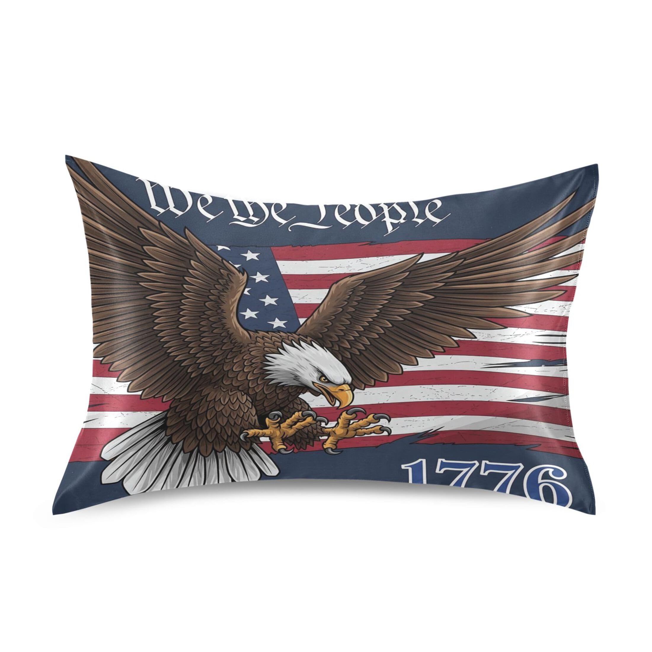 Fuauuyl Pillowcase Queen Size 20x30 in, American Flag Soft Breathable Satin Pillow Case for Hair and Skin with Envelope Closure Wrinkle-Free