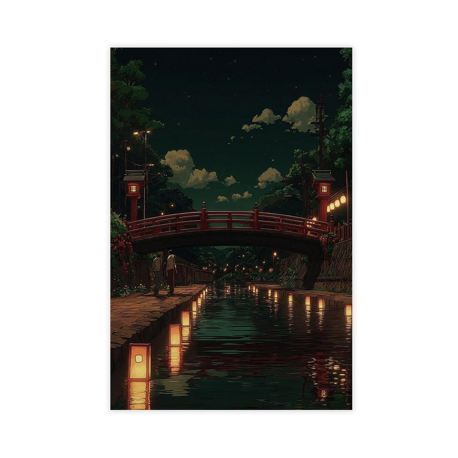 Bareronor Japanese Lantern Bridge (3) Canvas Poster Bedroom Decor Landscape Office Room Decor Gift 24" L X 36" W
