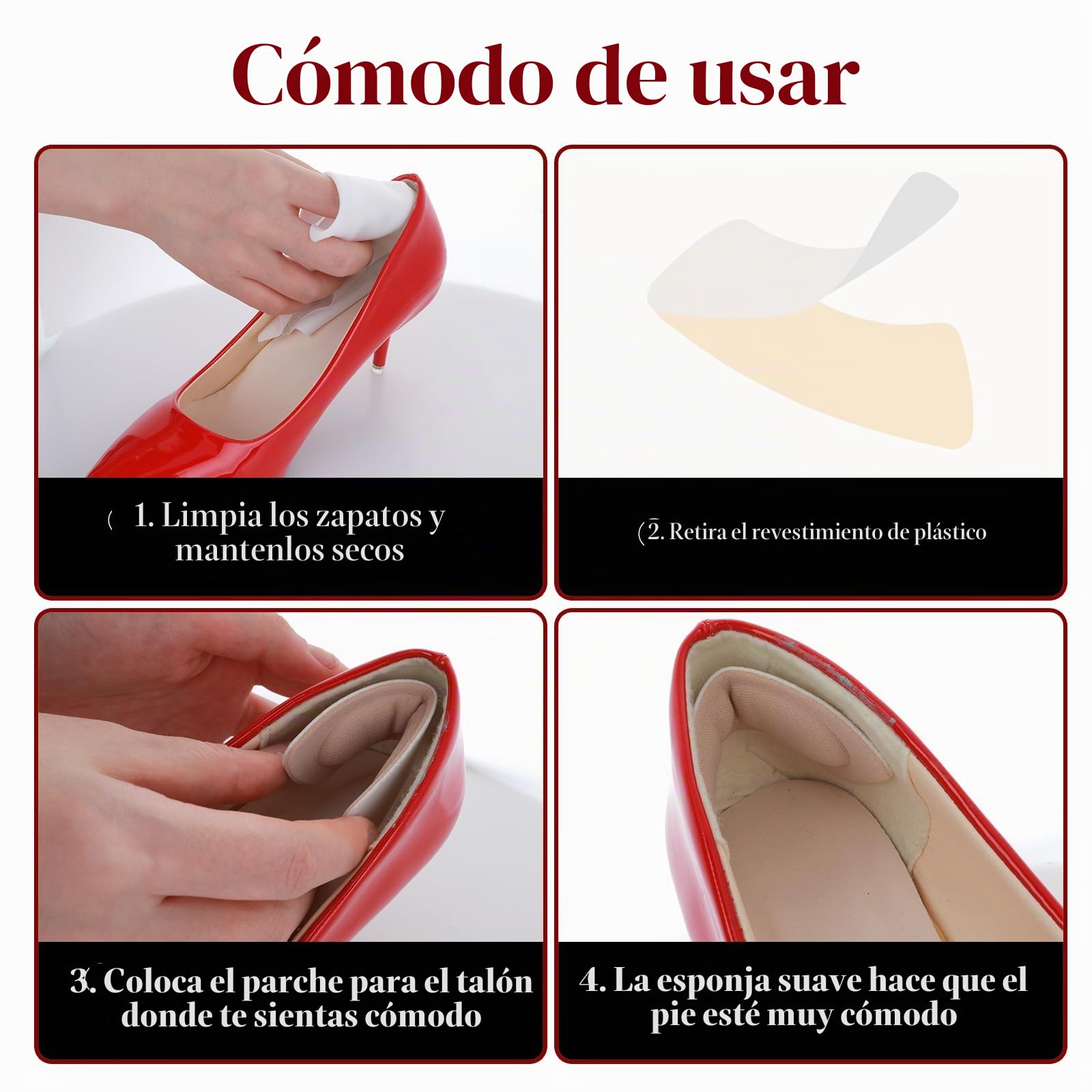 Sibba 8 pares de taloneras antideslizamiento, juego de almohadillas para talones para zapatos demasiado grandes, protector de talón para zapatos de mujer, relleno de zapatos, protector de dedos, tapón
