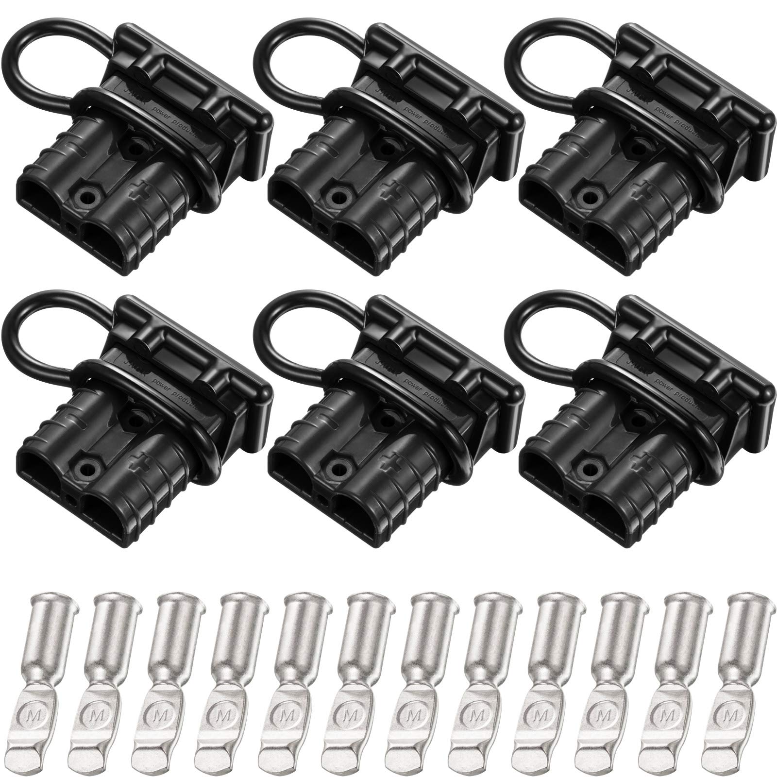 Boao 6 Sets 6-10 Gauge Battery Quick Connect Disconnect 50a 12-36v Battery Quick Connector Quick Wire Harness Plug Kit Battery Quick Connector Disconnect Plug for Motor Winch Trailer(Black)