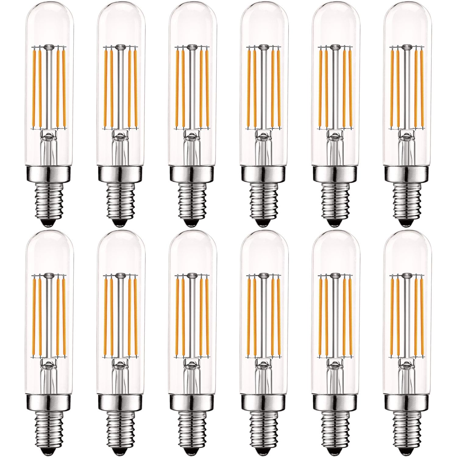 LUXRITE Vintage E12 LED Bulb 60W Equivalent, T6 T6.5, 2700K (Warm White), 500 Lumens, Dimmable Candelabra LED Tube Bulbs 5W, Clear Glass, Edison Filament Tubular Light Bulb, UL Listed (12 Pack)