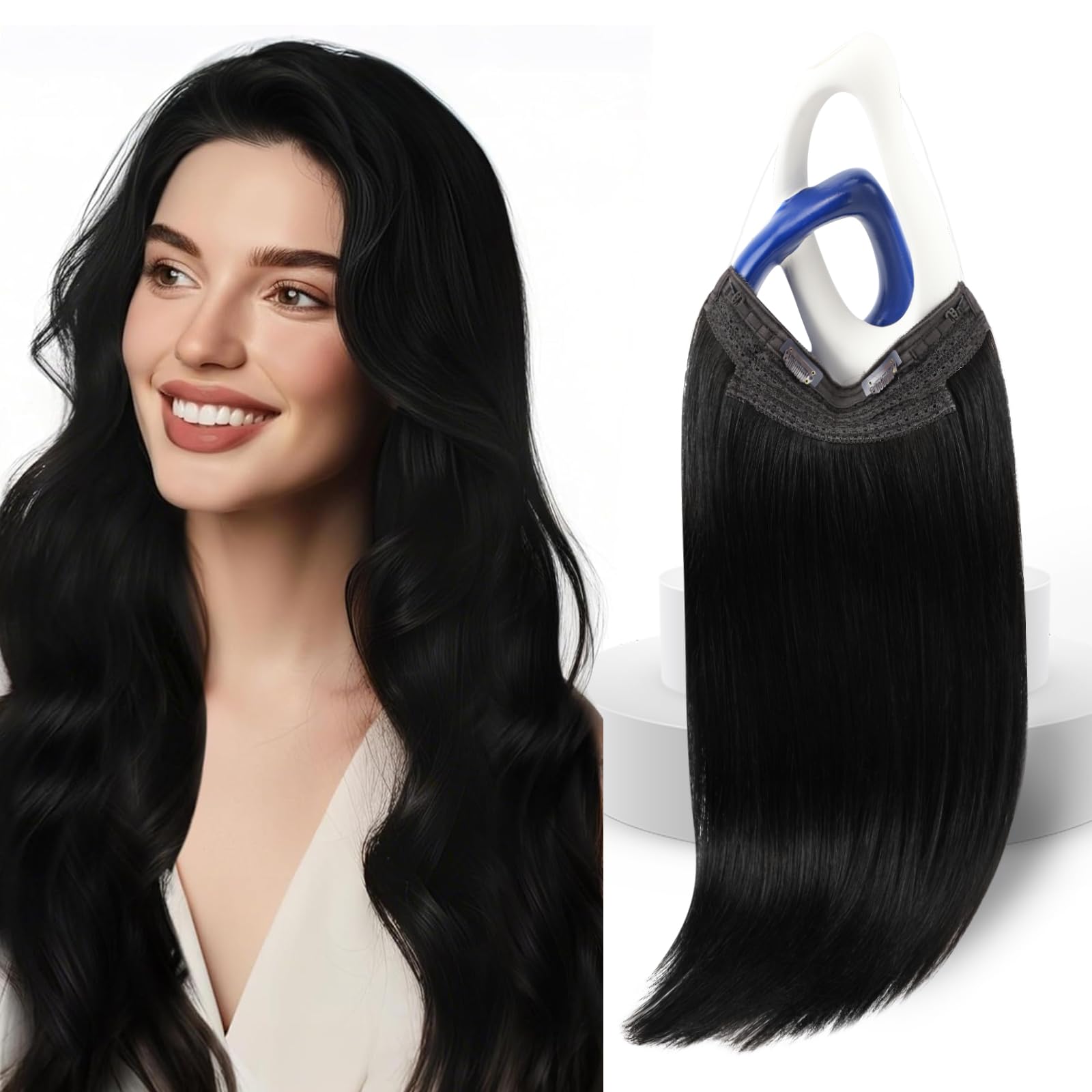 Sunny Hair Wire Hair Extensions Real Human Hair Fish Line Human Hair Extensions Invisible Wire Extensions Jet Black #1 18 Inch