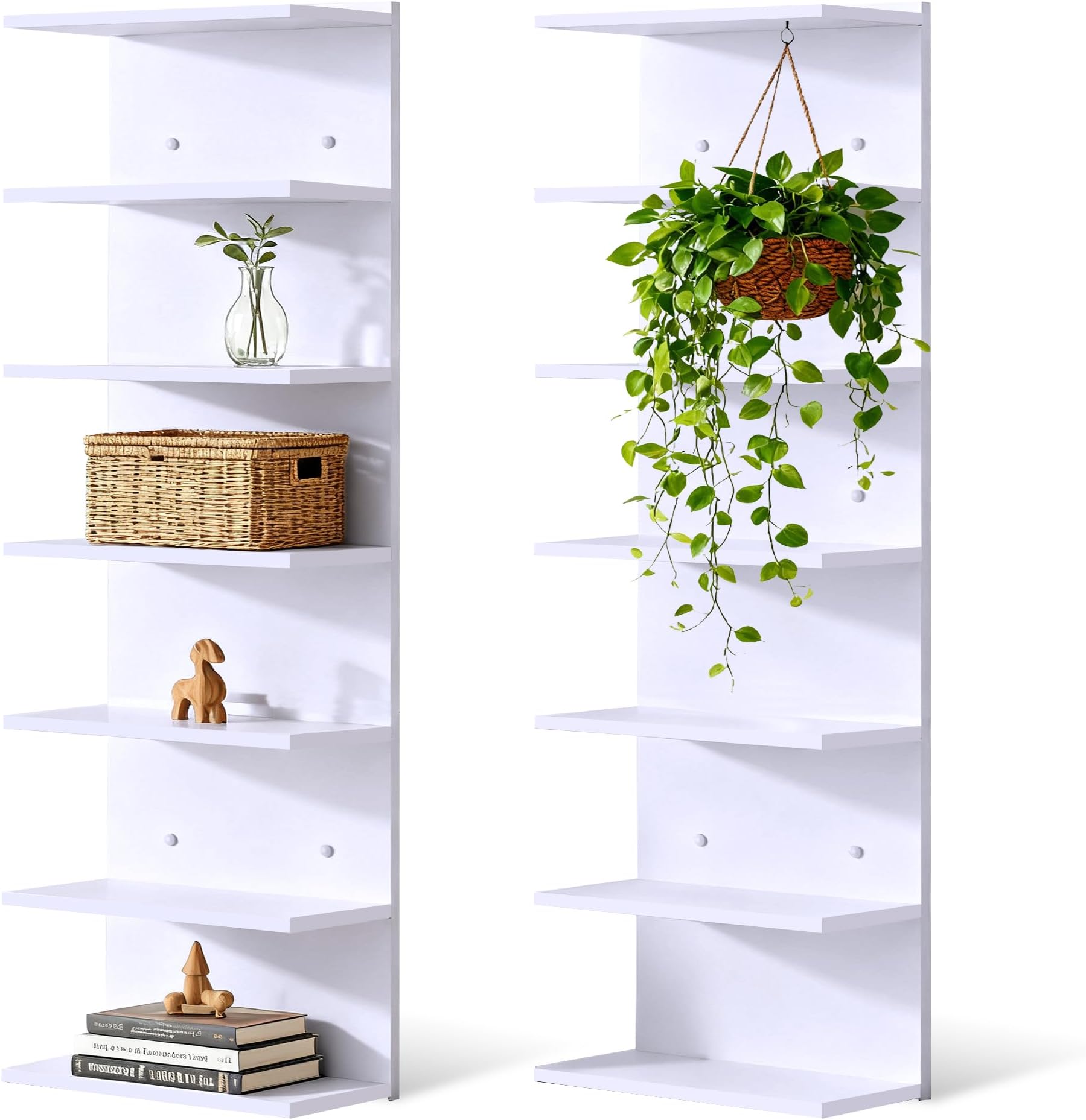 2 Pack 7-Tier Wall Shelf - Lack Shelf Vertical Wall Shelves Unit for Small-Spaces Bedroom, Living Room, Bathroom & Hallway（White）
