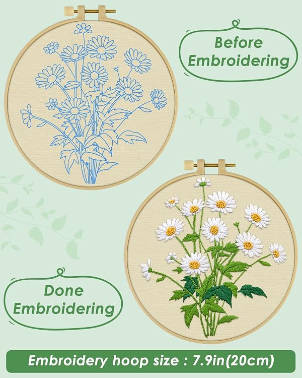 ERKOON Embroidery Kit for Beginners, Flower Cross Stitch Set Include Embroidery Cloth Hoops Threads for Craft Lover Hand Stitch with Embroidery Skill Techniques (Daisy) by ERKOON - Used condition - Image 3