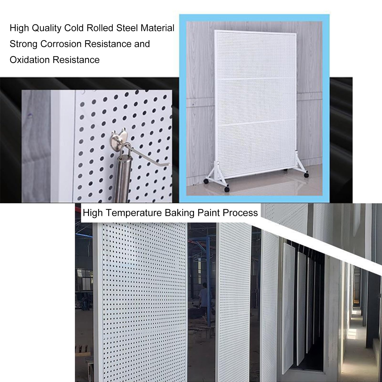 Duży organizer na pegboard z kółkami, metalowa tablica śledziowa do narzędzi, kuchni, garażu