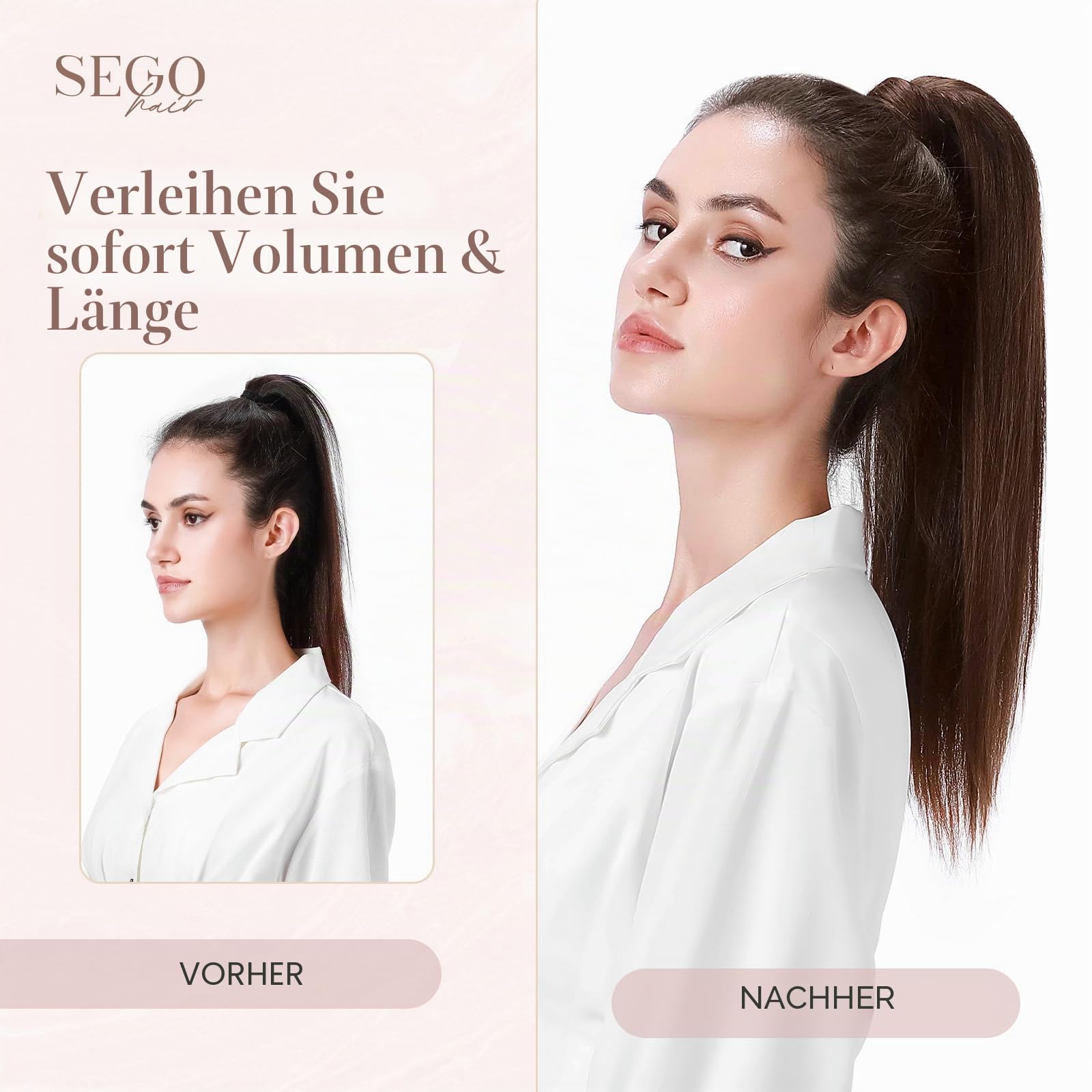 SEGOHAIR Pferdeschwanz Haarteil Echthaar Extensions Zopf 20"(50cm) Clip in Extensions Echthaar Lang Glatt Echte Haare Extensions Echthaar Remy Dunkelstes -95g