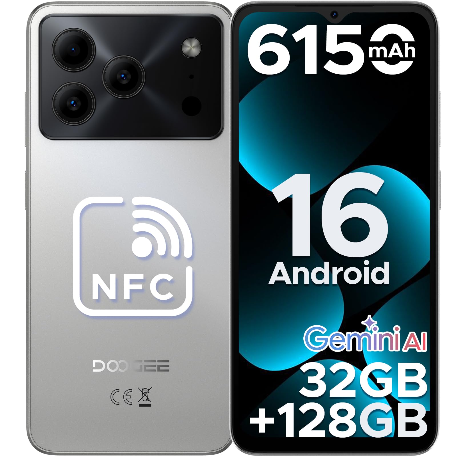 NOTE56PRO Android 16 Telefono Movil Libres, 6150mAh 32GB+128GB/2TB Smartphone, Octa Core Telefonos Moviles HD+ 6,56", Cámara 13MP+8MP Teléfono Móvil, Gemini AI/Dual SIM/Face ID/Widevine L1