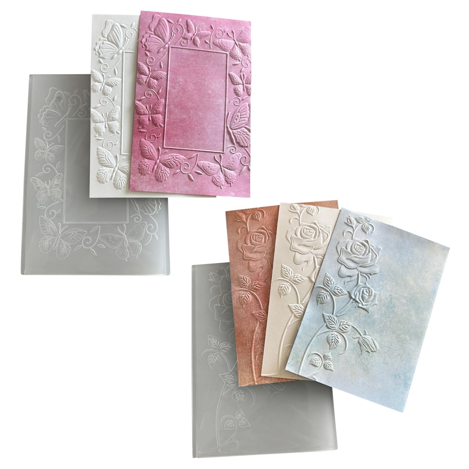 HICOHAND 3D Plastic Embossing Folders, 2Pcs of 3D Concave Convex Embossing Molds (Butterfly rose)
