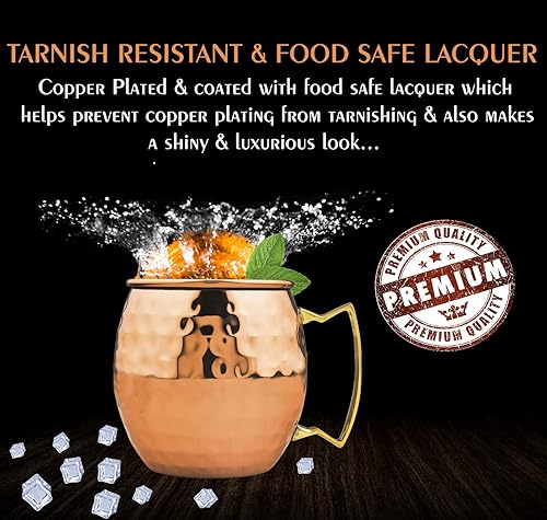 Miniatura 6 de BOLD & DIVINE Juego de 4 tazas Moscow Mule chapadas en cobre, tazas de cobre martillado de 18 onzas con forro de acero inoxidable, asas doradas y