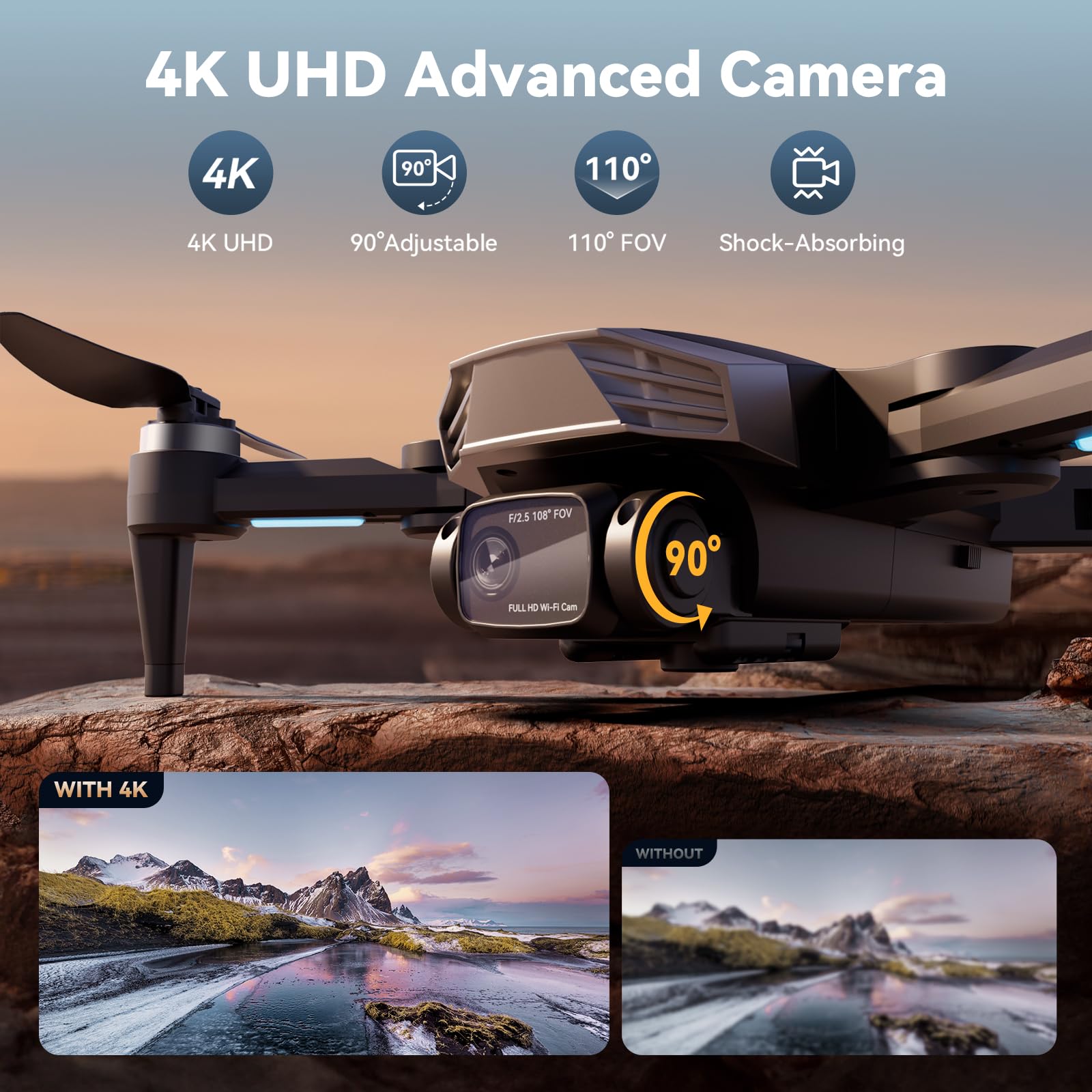 GPS Drone with Camera for Adults 4K, Auto Return Home, Brushless Motor, Follow Me, 5G FPV Transmission, Smart RC Quadcopter Drones for Beginners Kids, Long Flight and Distance, Under 250G