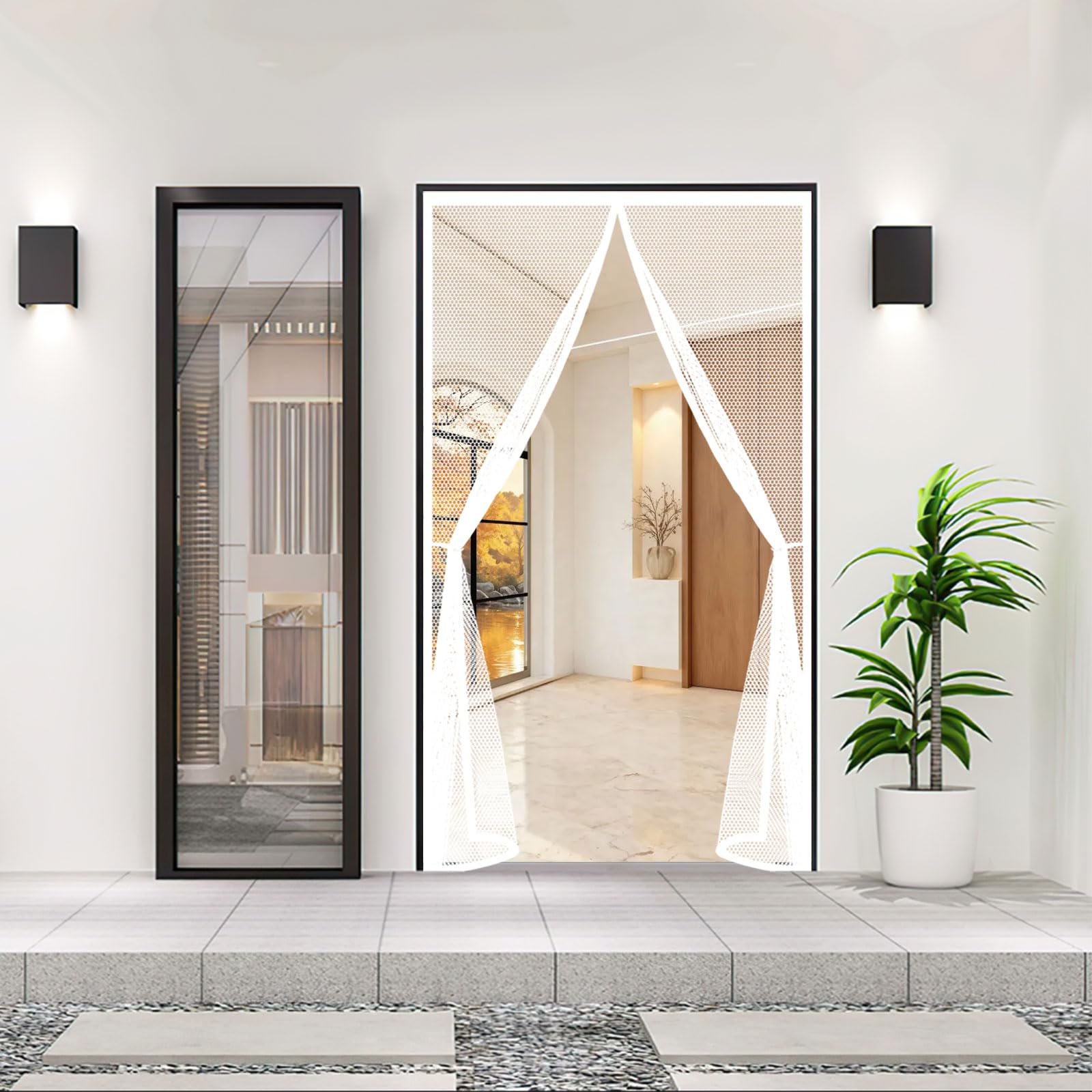 Magnetic Screen Door 82 x 225 cm Keep Insects Out Self-Sealing Powerful Magnets Curtain Insect Mesh Easy to Install Without Drilling for Patio Bedroom Sliding Kitchen, White