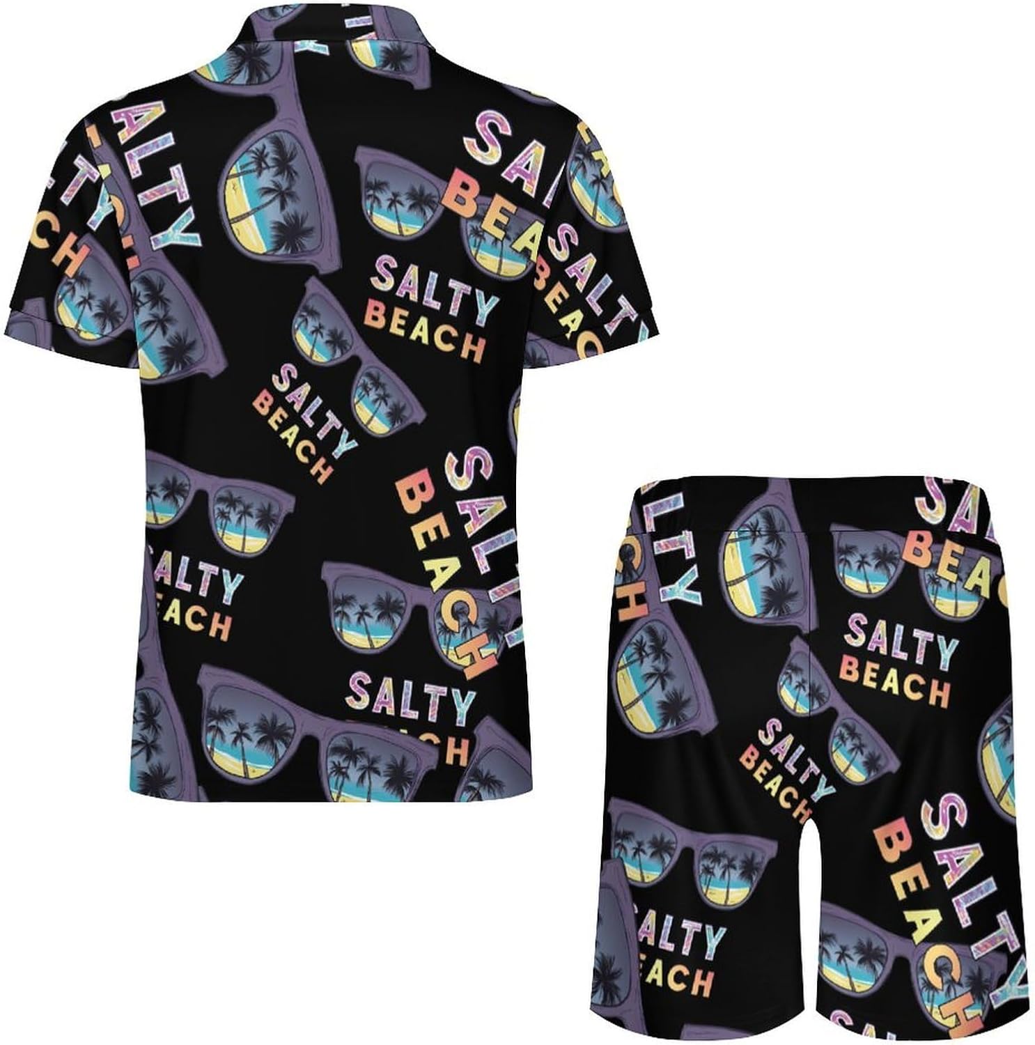 Beach Vacation Printed Mens Polo Shirts Track Suits 2 Piece Short Sleeve Sweatsuit 1/4 Zip Golf Loungewear for Sports