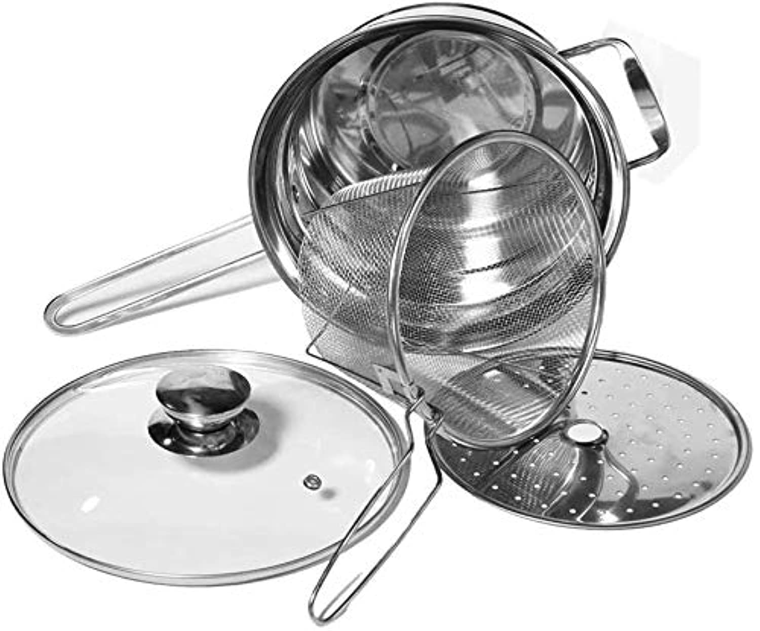 N/C Premium Heavy Duty Stainless Steel Steamer Pot Set Cooking Pot Steamer Insert and Vented Glass Lid Stack and Steam Pot Set for All Cooking Surfaces 4 PCS Set