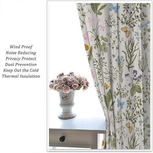 Miniatura 542 de Retro 70s Floral Blackout Window Curtains, Watercolor Flower Plant Rustic Modern Style Pattern Window Drapes, for Bedroom Living Room 42x45in 2
