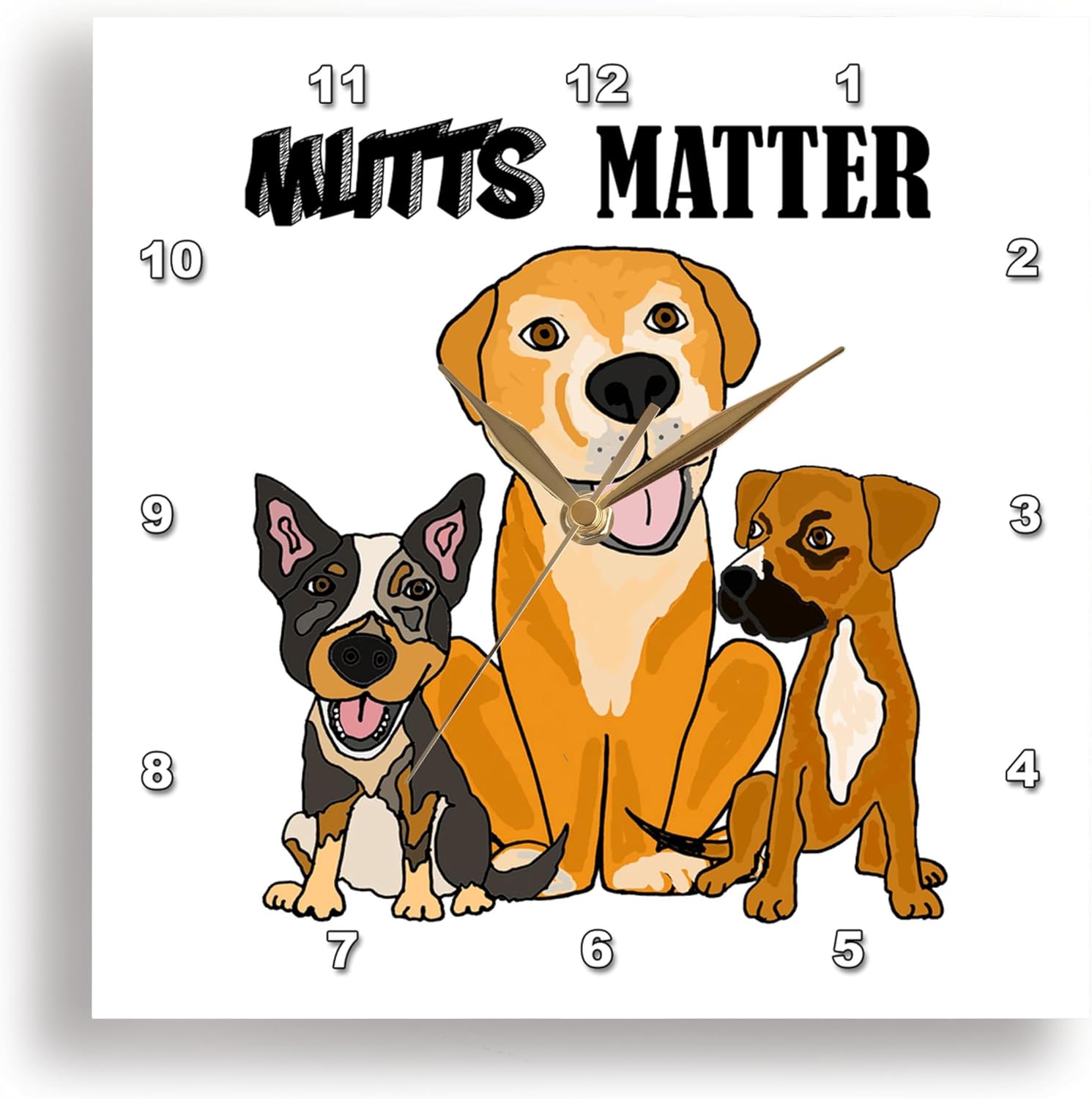 3dRose Wall Clock Silent - 13 inch - Cute Funny Mutts Matter Rescue Dog Cartoon - Pets