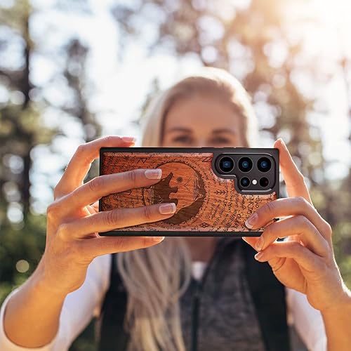 Miniatura 5 de Carveit Funda de madera para Galaxy S22 Ultra 2022 madera natural y TPU suave negro a prueba de golpes, funda protectora única y elegante de madera