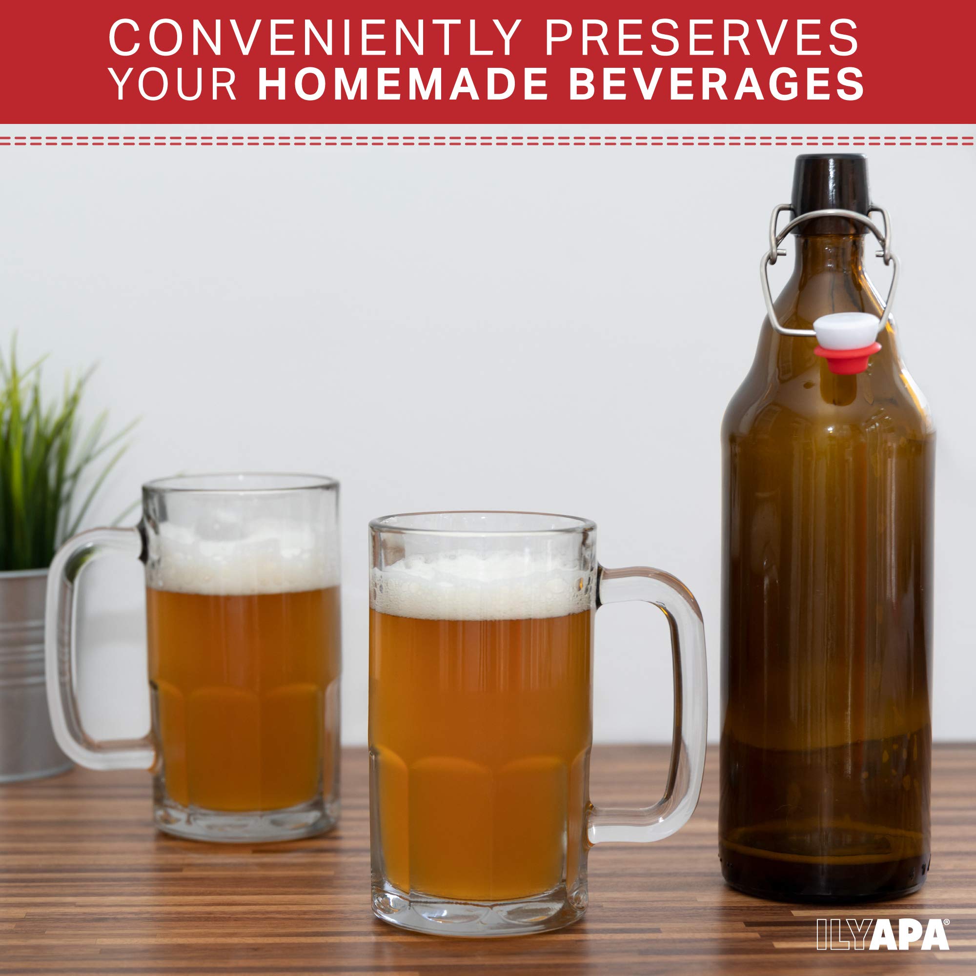 32 oz Amber Glass Beer Bottles for Home Brewing - 6 Pack with Airtight Rubber Seal Flip Caps 4