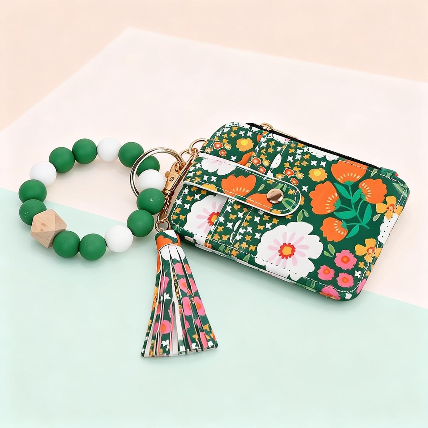 Beaded Wristlet Keychain with Card Holder Wallet for Women Boho Accessory image 5
