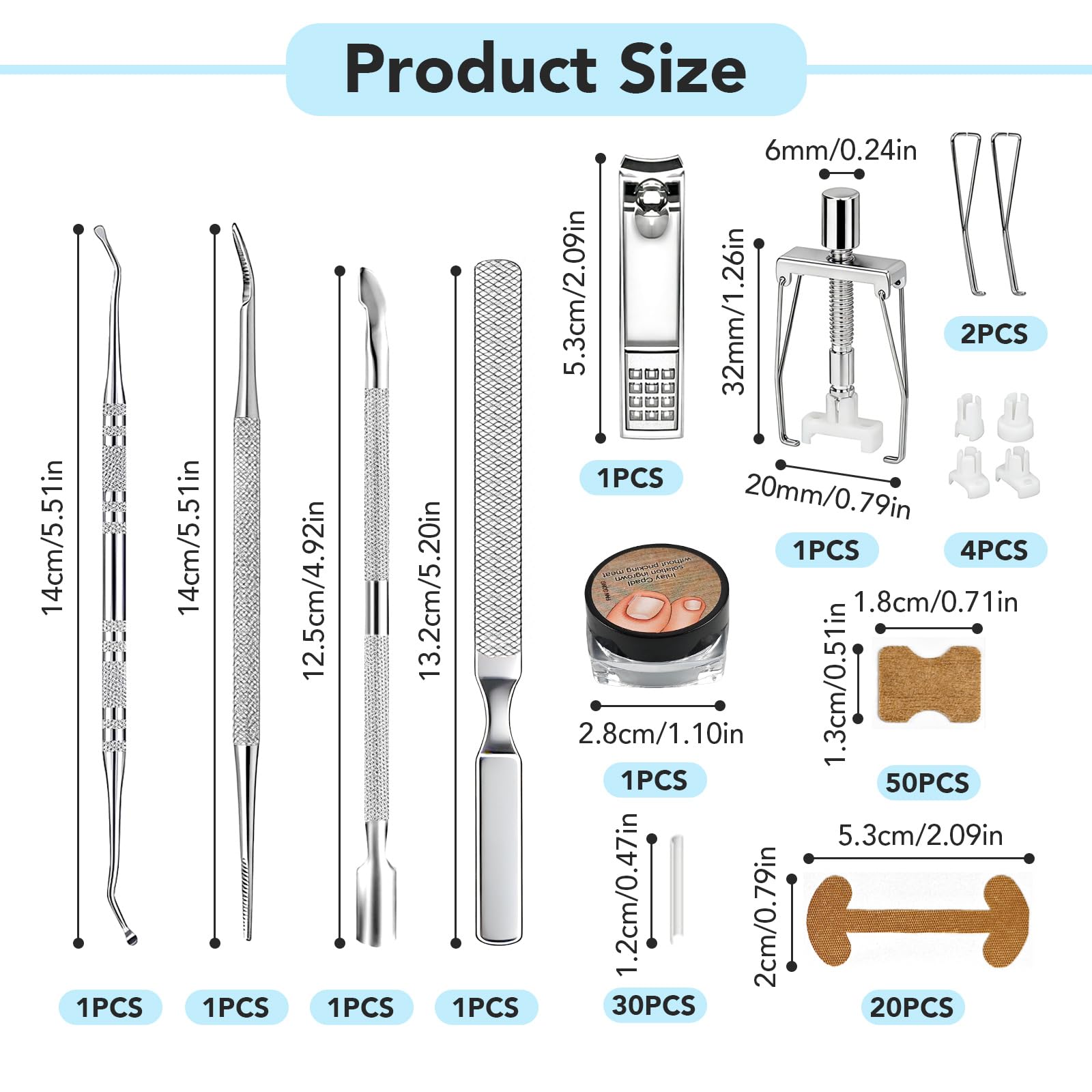 Juego de corrección de uñas encarnadas, juego de herramientas simple para uñas encarnadas, pinza para uñas de los pies con parche corrector de uñas, juego de cuidado profesional de los pies de