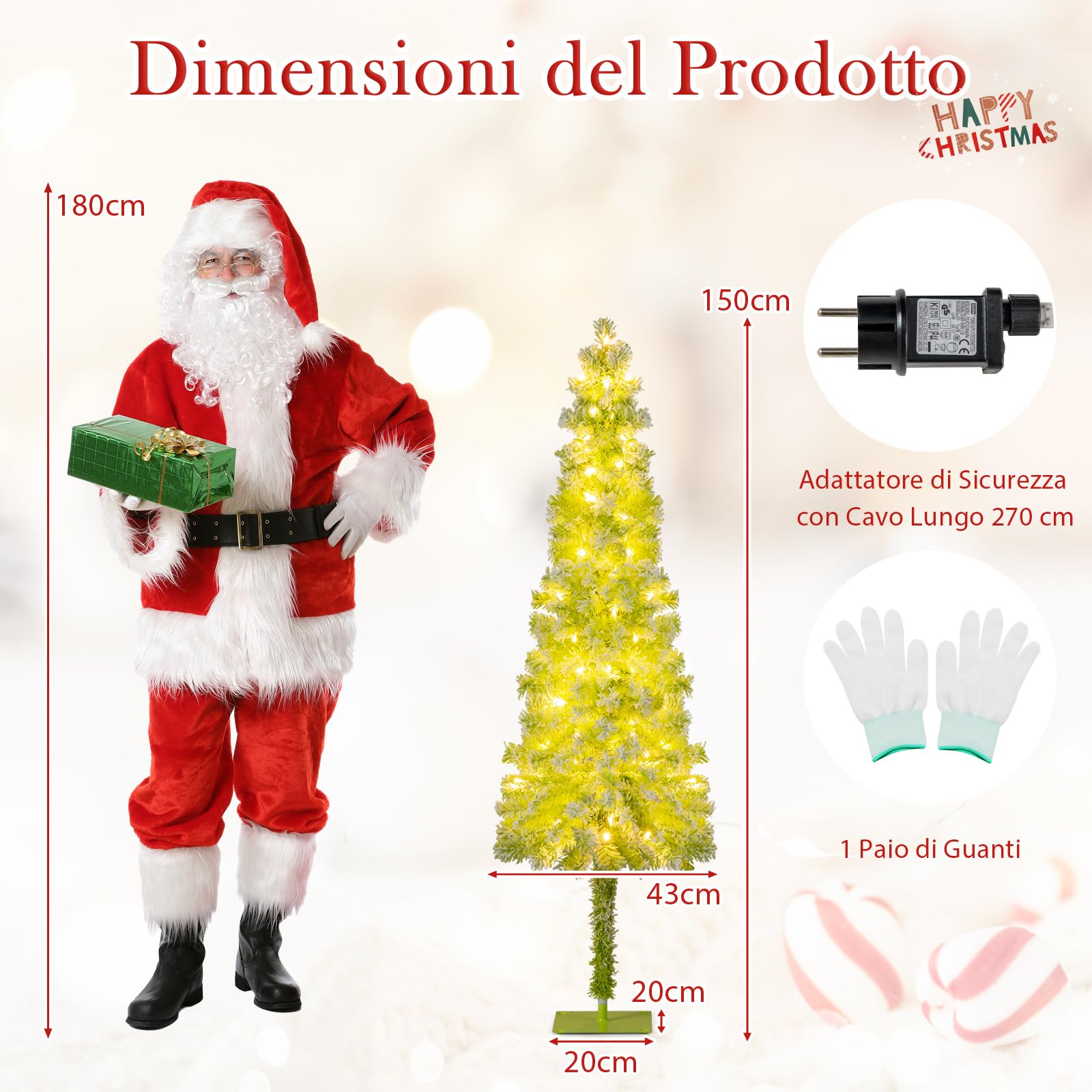 RELAX4LIFE Árbol de Navidad 150/180/210 cm Flexible con 80/120/160 Luces LED Blancas Cálidas, 8 Modos de Iluminación, 216/290/366 Ramas y Base Metálica, Árbol de Navidad Nevado, Verde Lima (150 cm)