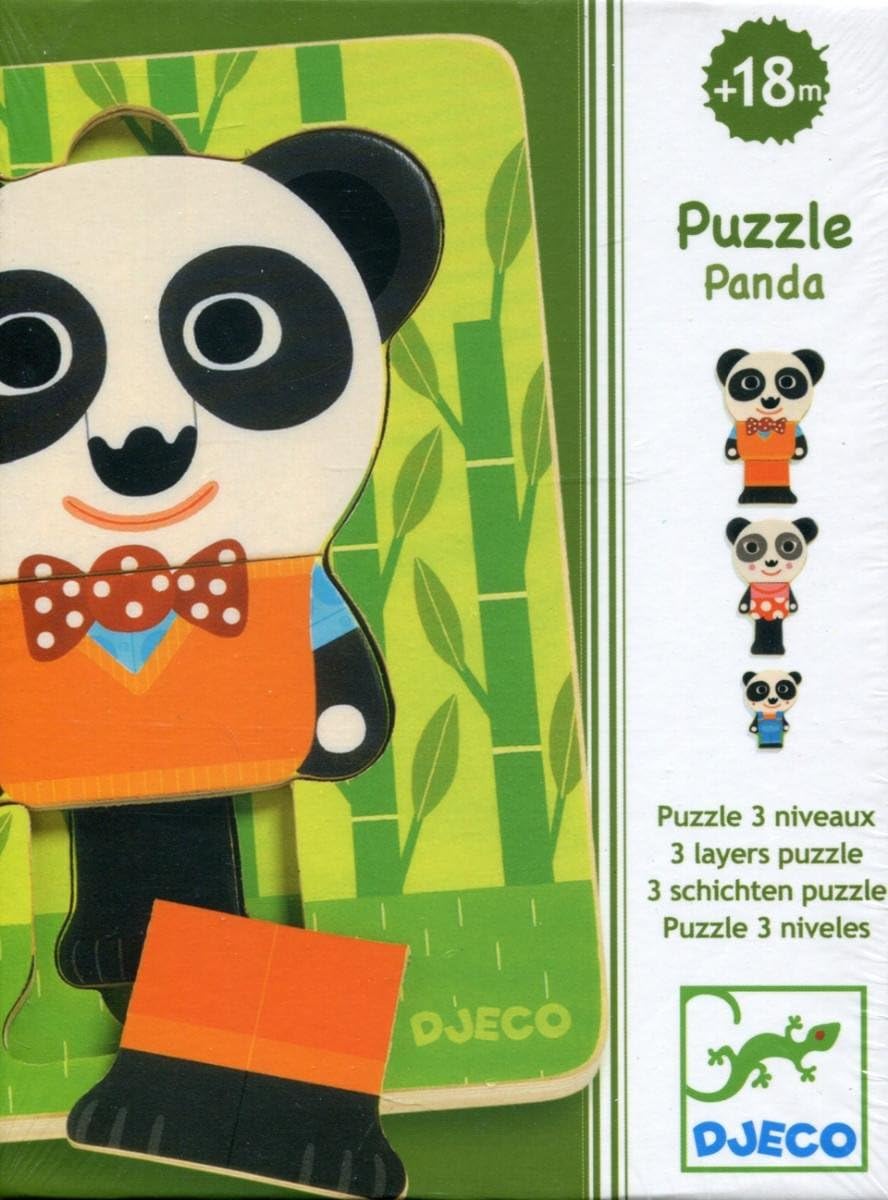 DJECO Interlocking Puzzles and Jigsaw Puzzle DJECOPuzzle 3 Levels Family Panda, Multi-Colour (DJ01471