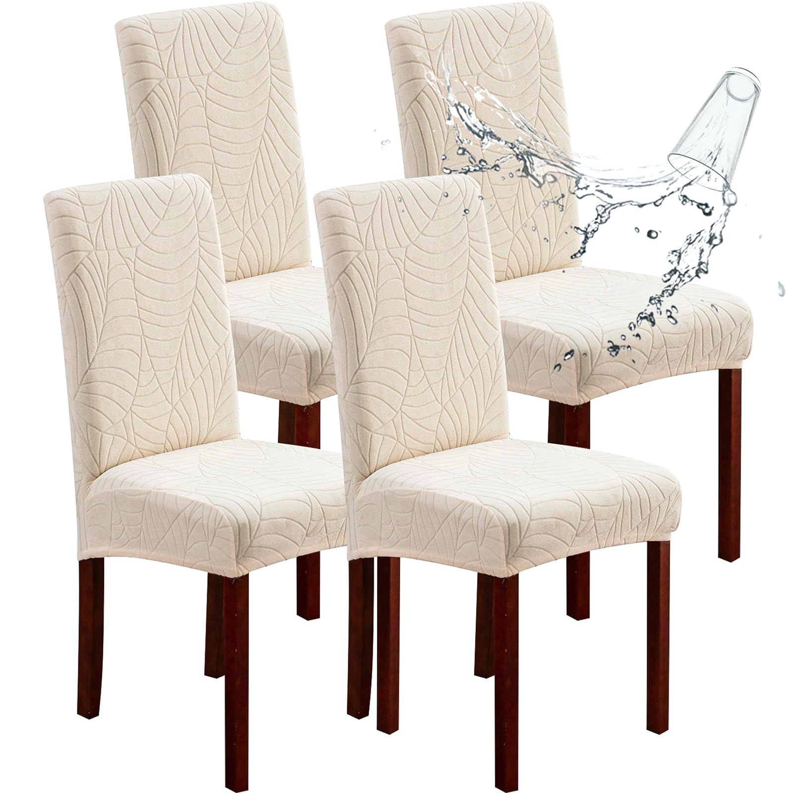 Genina 100% Waterproof Chair Covers for Dining Room Set of 4, Large Dining Room Chair Covers Protectors Stretch Kitchen Parson Chair Slipcovers for