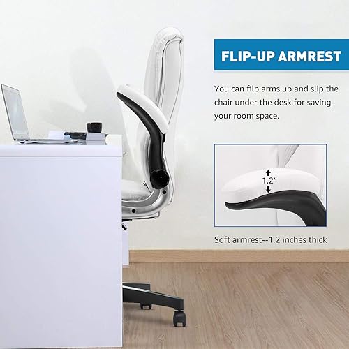 Miniatura 5 de YAMASORO Silla de oficina ergonómica de cuero con respaldo alto silla de escritorio ejecutiva con reposabrazos color negro